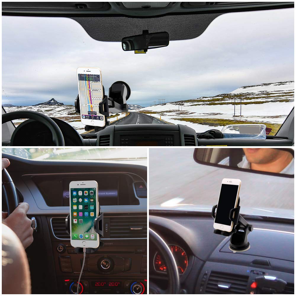 Sonkir Car Phone Mount, Dashboard & Windshield Cell Phone Holder Stand With One-Touch Design 360° Rotation For All Smartphones