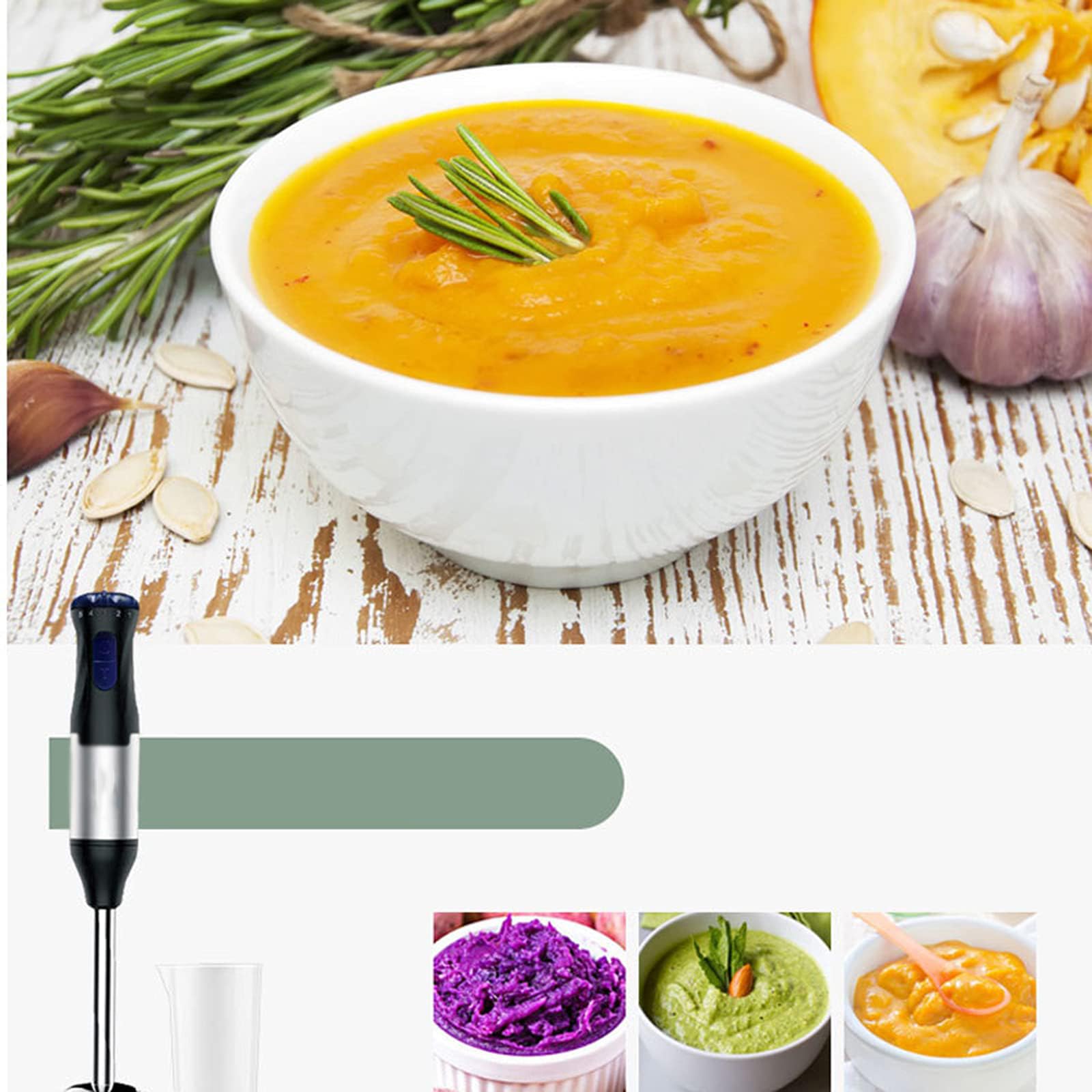 Miboce 1000W Portable Hand Blender, 4-In-1Hand Immersion Blender Set, With Beaker, Chopper, Egg Whisk, 5 Speed Adjustable, For Smoothies, Soups, Sauces, Puree, Dip