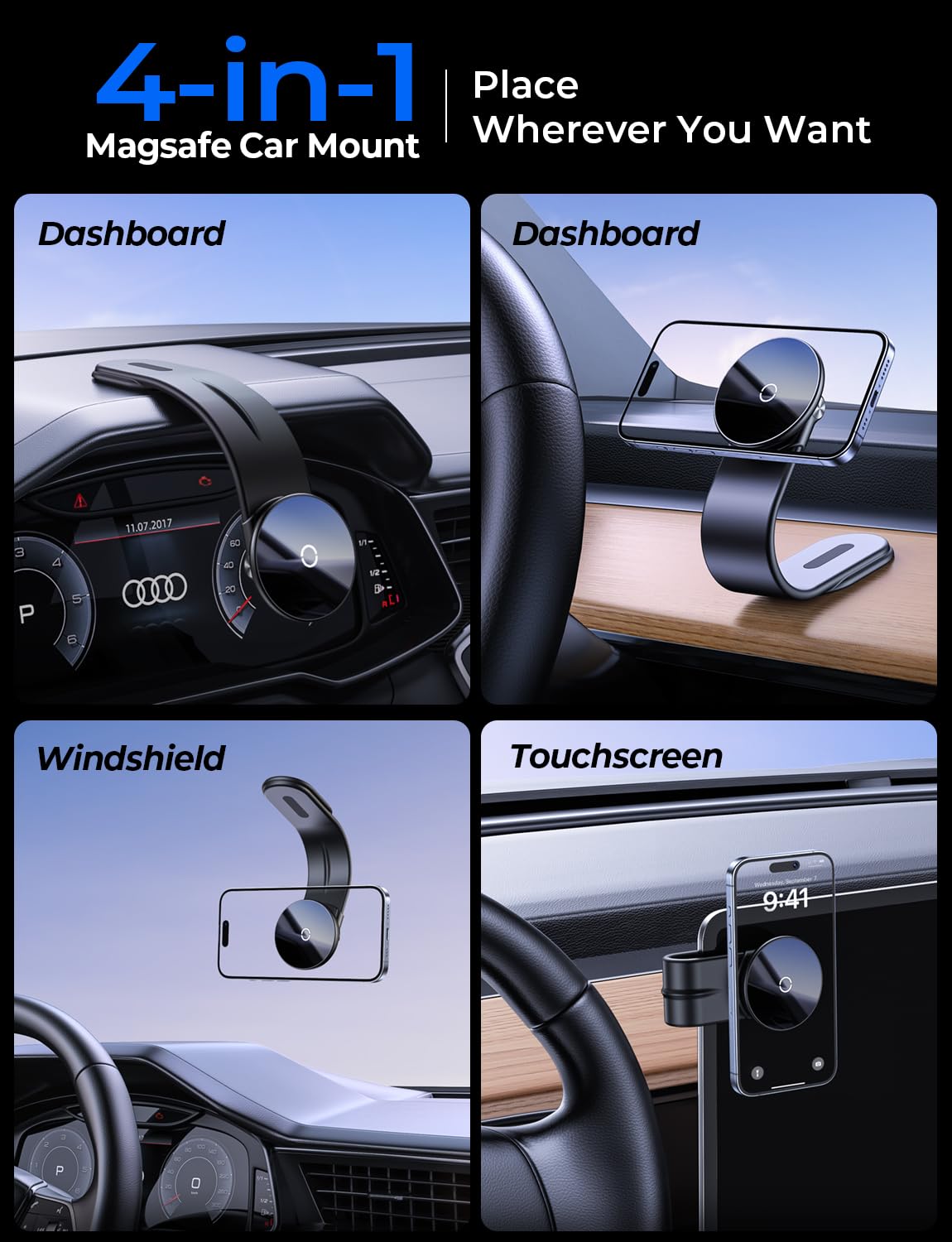 Arshot For Magsafe Car Mount, Magnetic Phone Holder For Car Dashboard Windshield Touchscreen, Bendable Aluminum Alloy Arm, Phone Mount Car Accessories For Iphone 15 Pro Max Mini 14 13 12, All Phones