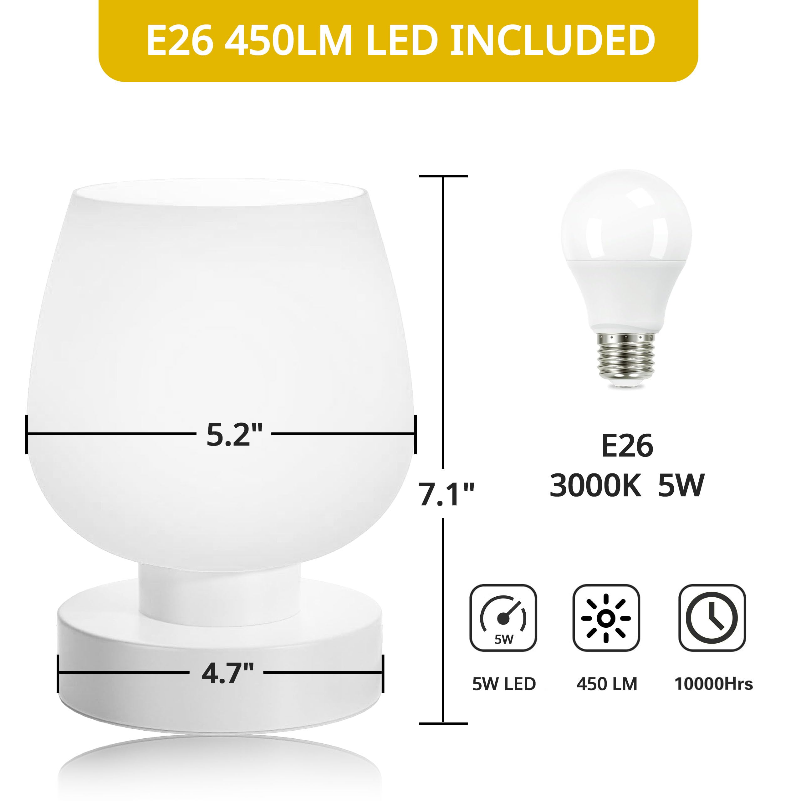 Ecoespti Cordless Bedside Lamp, Portable Rechargeable Table Lamps For Bedroom For Night Stands, Touch Stepless Dimmable Desk Lamp, Warm Led Bulb, Round Shape, 1 Set, White