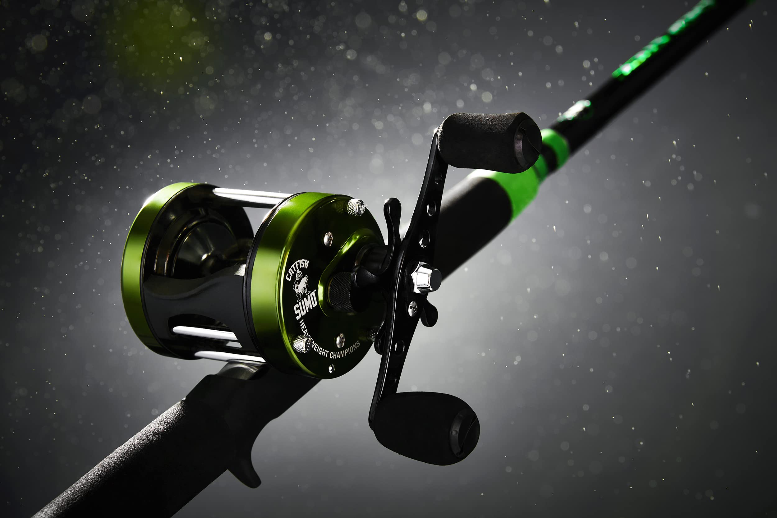 Catfish Sumo Heavyweight Champions Catfish Baitcaster Reel – Round With Loud Bait Clicker, Steel Bearings, Carbon Disc Drag, Thickened Metal For Big Cat Fish + Power Handle + Neoprene Cover