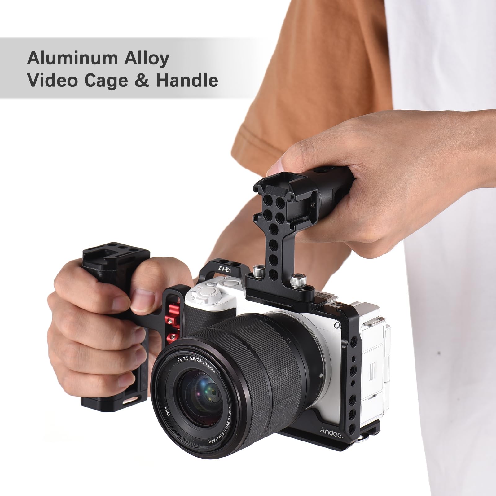 Andoer Camera Cage Aluminum Alloy Camera Video Cage With Cold Shoe Mounts Numerous 1/4 Inch Threads Replacement For Sony Zv-E1 Camera
