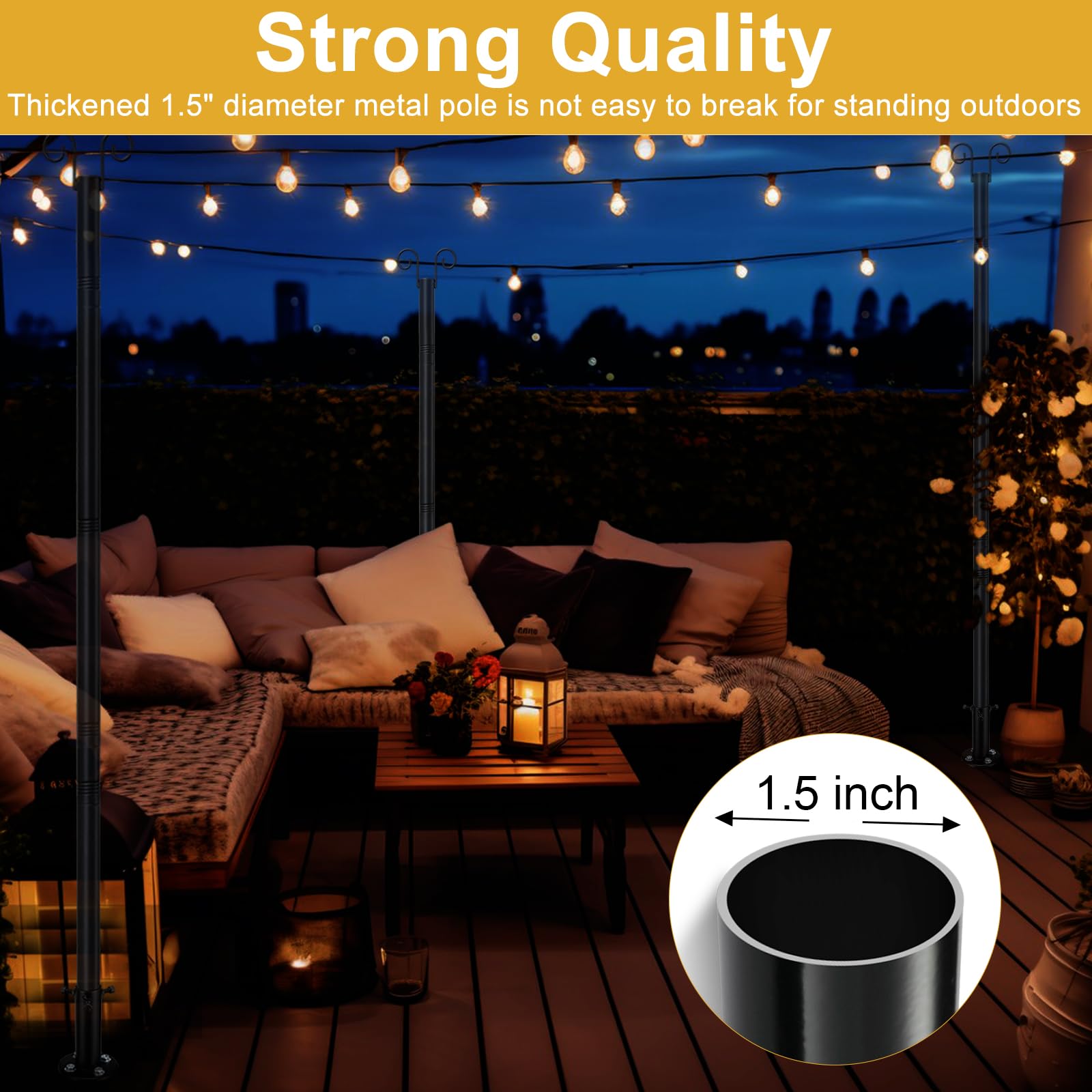 Oliynedy String Light Poles For Outside Deck 2 Pack 8Ftheavy Duty Metal Garden Outdoor Light Poles For Solar String Light Bulbs Hanging Kit For Yard Garden Fence Post Deck Party Wedding