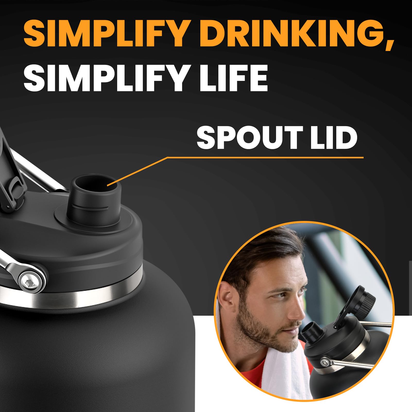 128 Oz Insulated Water Bottle With Spout Lid And Handle, One Gallon Stainless Steel Double Vacuum