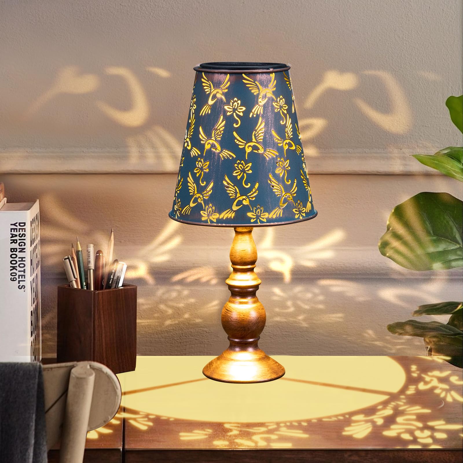 Pearlstar Solar Table Lamps Bedside Lamps - Hummingbird Garden Waterproof Cordless Solar Table Lamps For Patio Garden Pathway Yard
