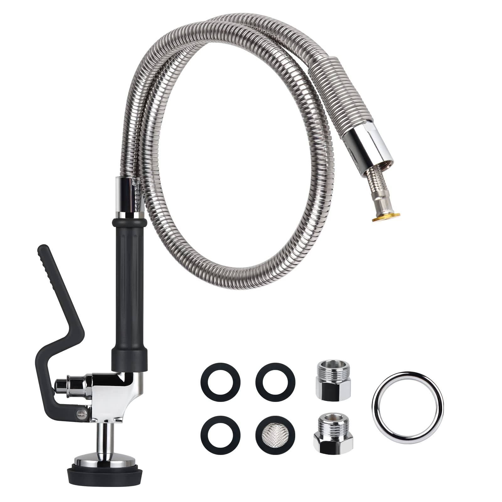 Kanoney Spray Valve With Pre Rinse Hose 38" Stainless Steel Flexible Hose With Sprayer Nozzle Head Replacement Kit For Commercial Sink Industrial Restaurant Kitchen Faucets(Black)