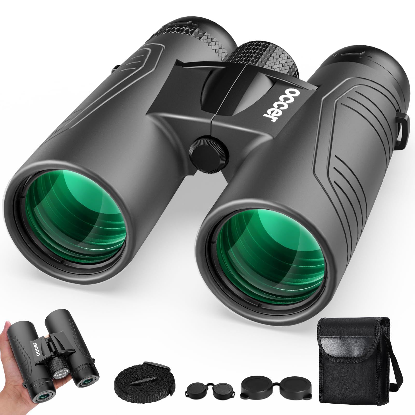 Occer 15X42 Binoculars For Bird Watching - Hd Binoculars For Adults High Powered With Large View - Binocs With Low Light Vision For Hunting Cruise Travel Wildlife - Black