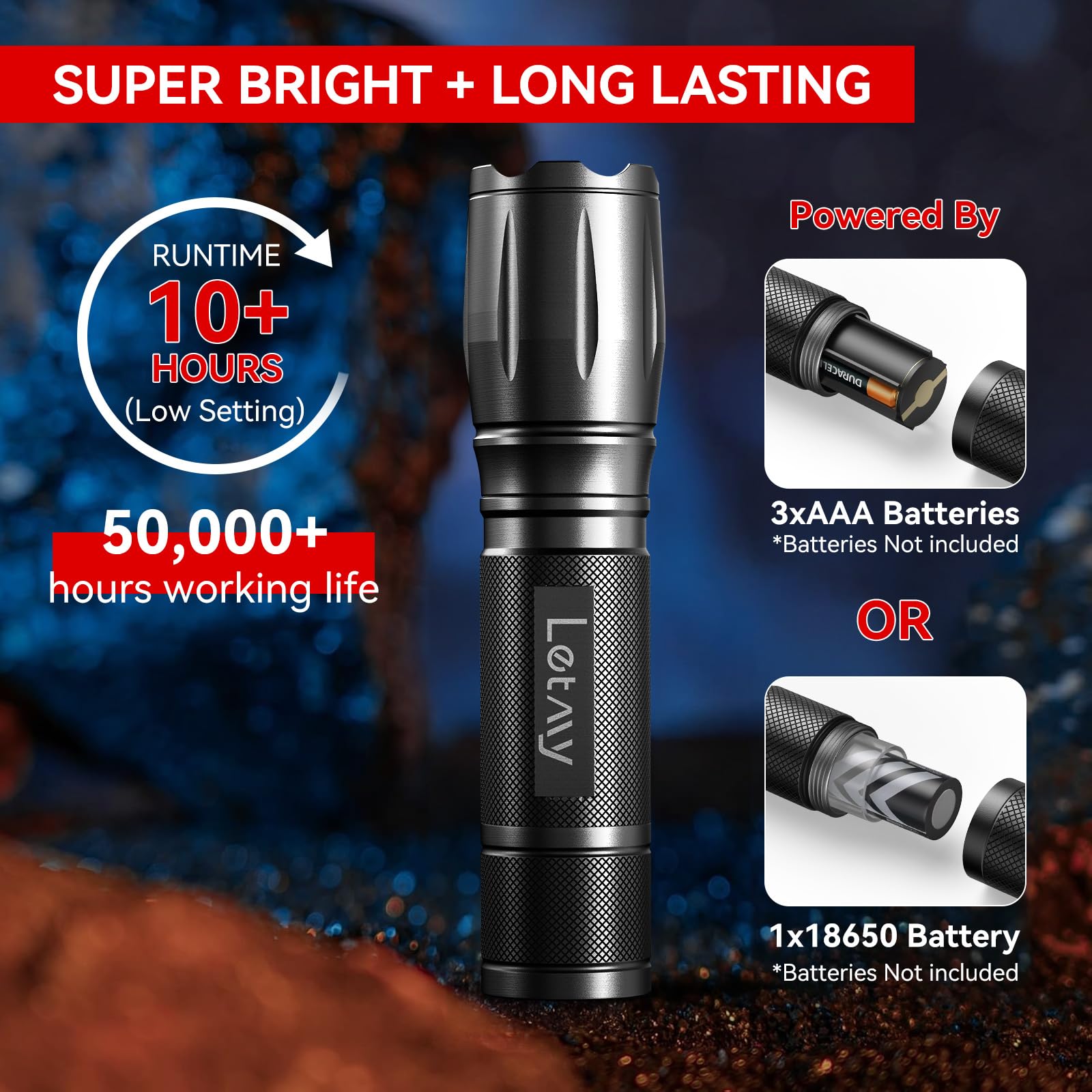 Letmy Tactical Flashlight S2000-2 Pack Bright Military Grade Led Flashlights High Lumens - Portable Handheld Flash Light, 5 Modes Zoomable Waterproof Flashlights For Home Emergency Camping Outdoor