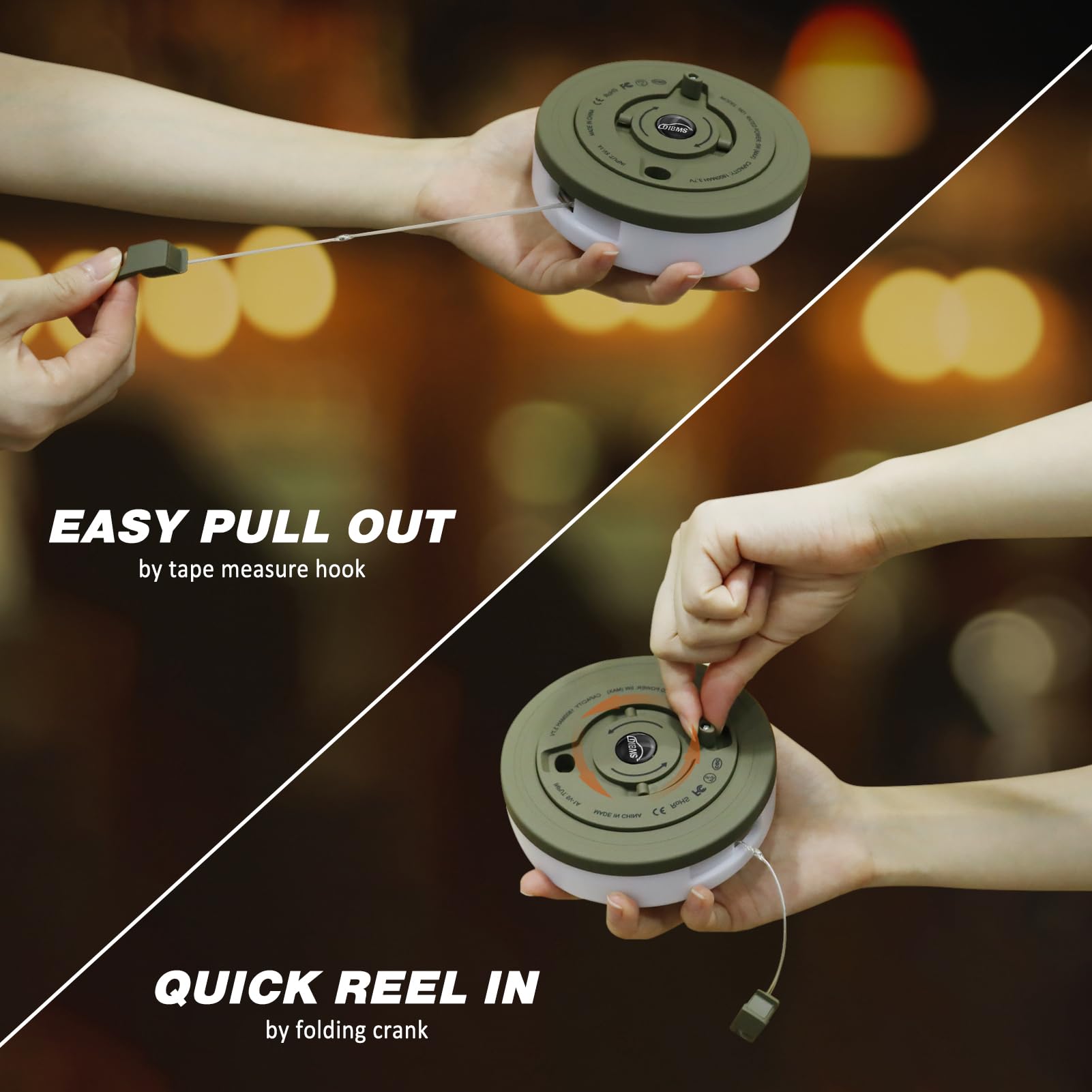 Dibms 1-Pack Camping String Light W/Lamp, 32.8Ft Rechargeable Waterproof Led Hanging Light For Outdoor Camping Awning Tent Garden Party Festival Decor