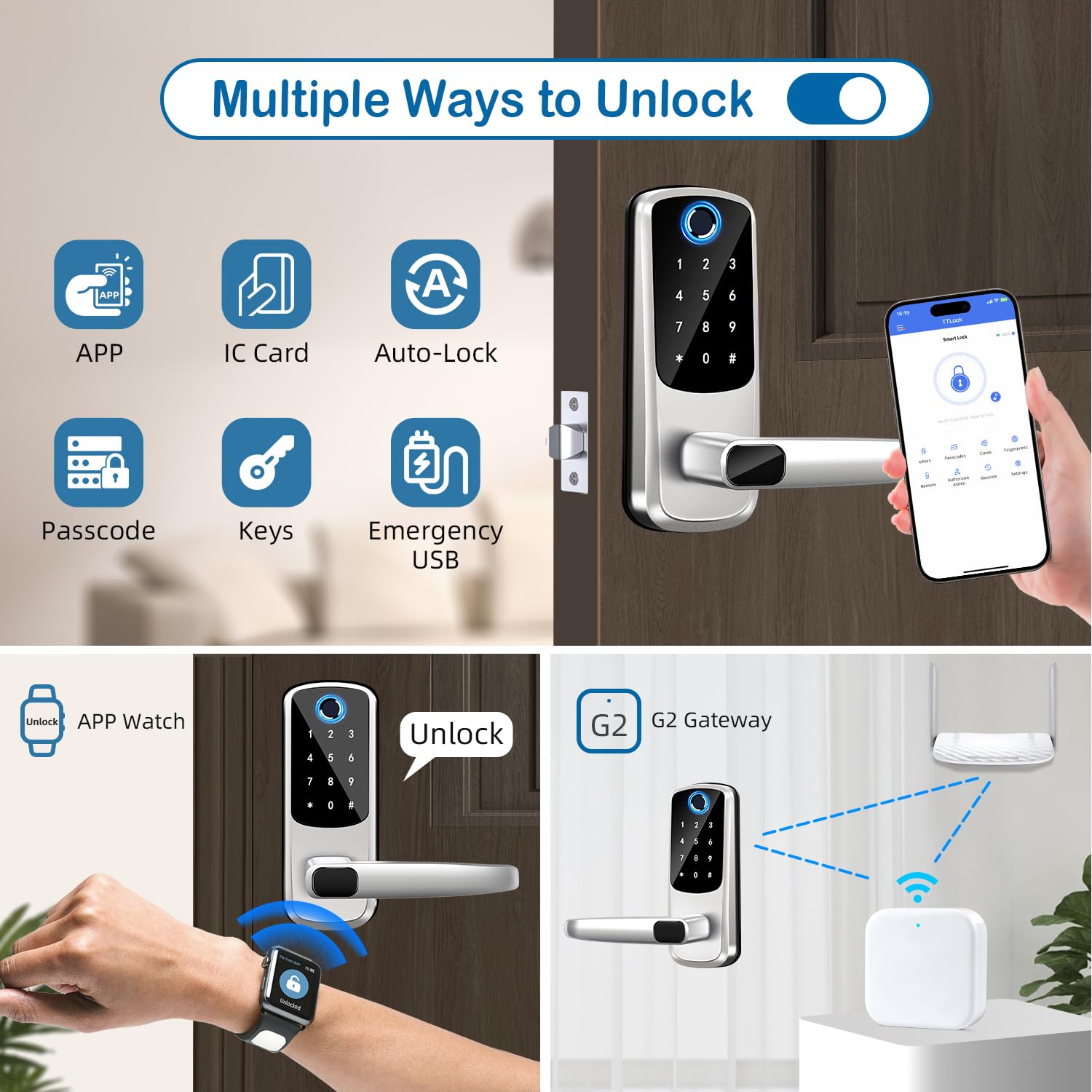 Msr605 Smart Door Handle Lock With Keypad, Keyless Entry Door Lock,Smart Locks For Front Door, Electronic Door Deadbolt With Keypad For Exterior Door, Fingerprint Lock With Code,Auto Locked & App Control
