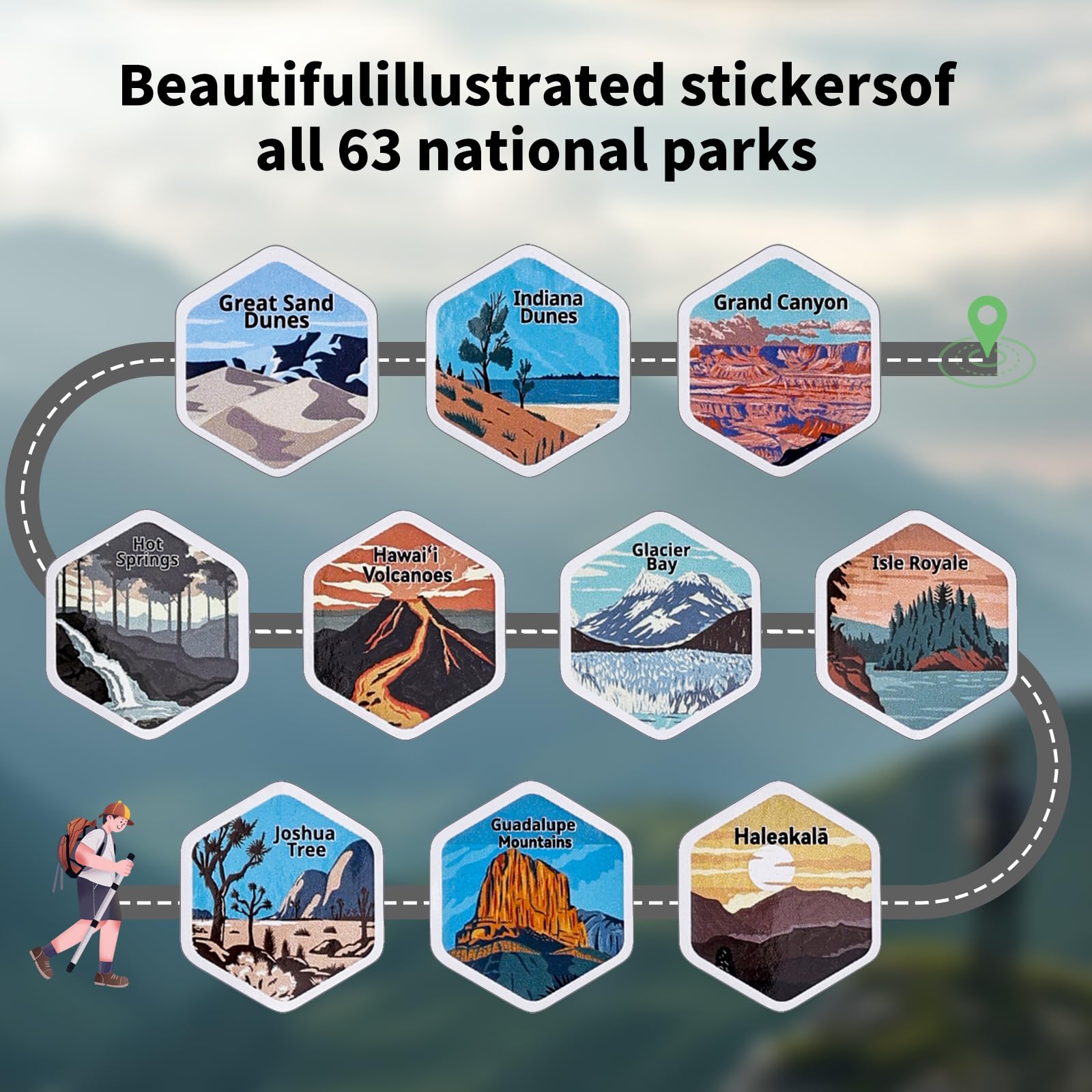 63 National Parks Water Bottle With Water Proof Stickers,32 Oz Leak Proof Insulated Stainless Steel