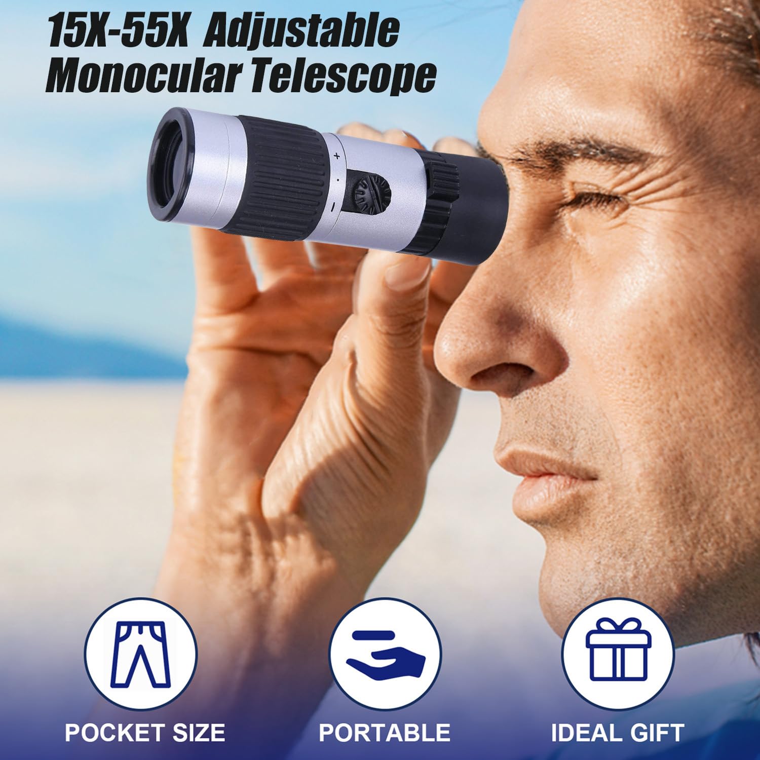 Rongon Pocket Monocular Telescope 15-55X21 Compact Binoculars Monocular For Adults High Powered For Stargazing Hunting Wildlife Bird Watching Travel Camping Hiking Dad