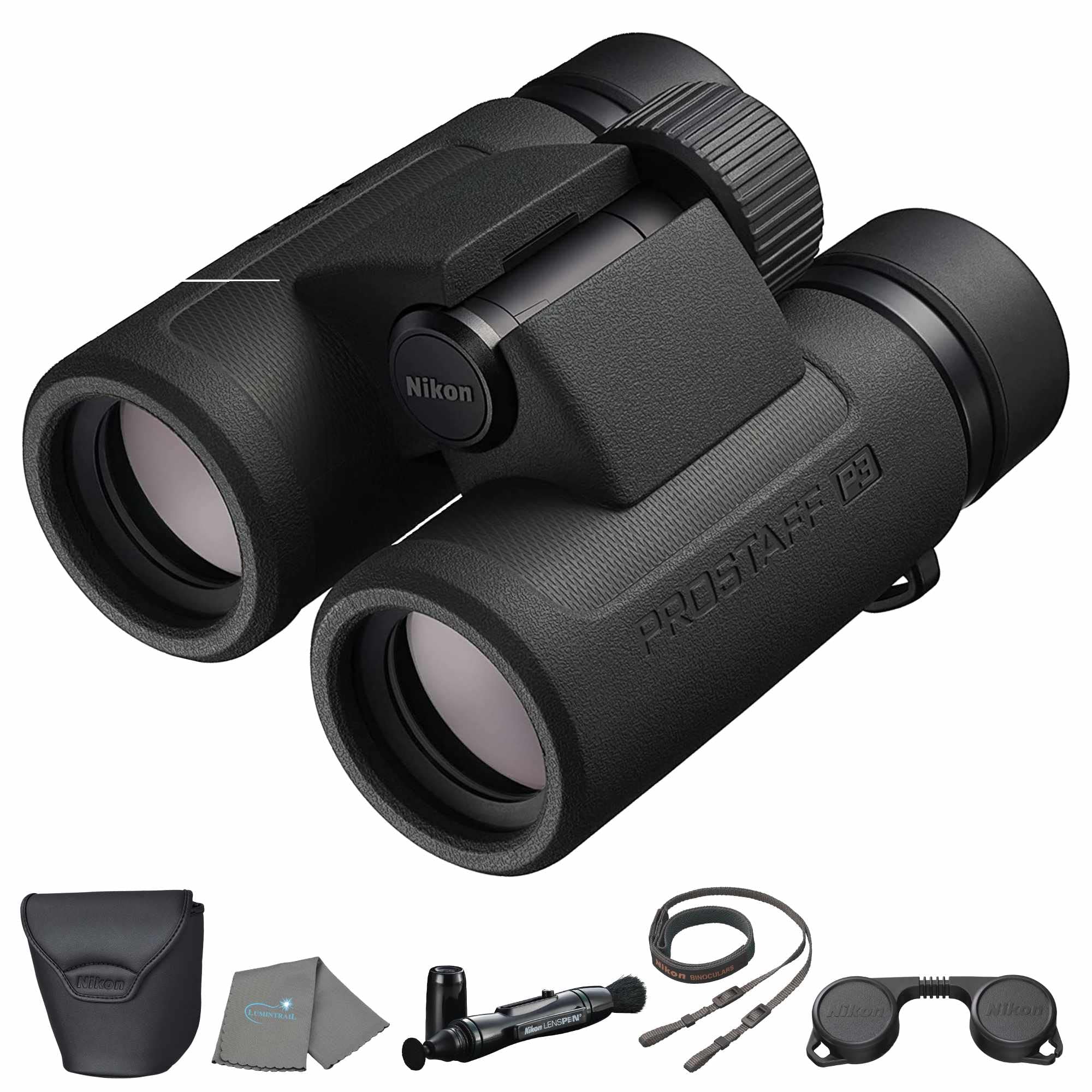 Lumintrail Nikon Prostaff P3 10X42 (16777) Black Binoculars Bundle With Lens Pen, And Cloth - High Powered Compact Adult Binoculars For Hunting, Bird Watching, And Hiking Essentials, Zoom Lightweight Travel
