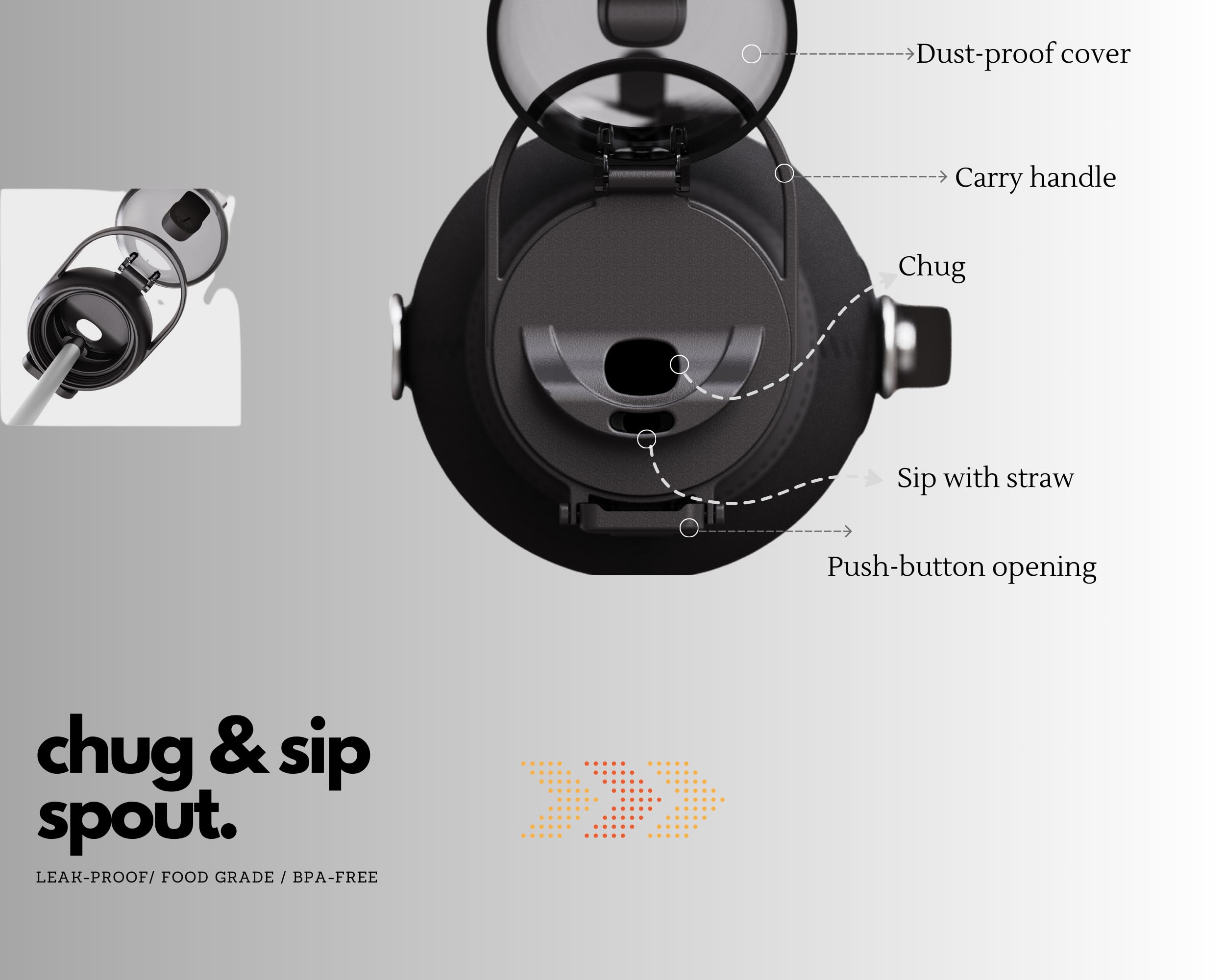 H2O Capsule Half Gallon Insulated Water Bottle With Straw - Stainless Steel Thermos Water Bottle