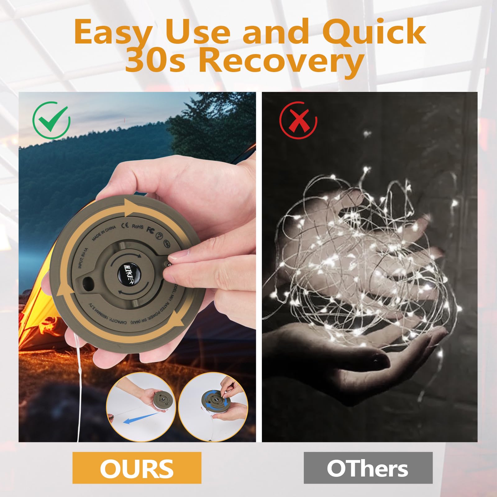 Ehome Camping String Lights, 2 In 1 Tent Lights With 8 Lighting Modes 32.8Ft Rechargeable Waterproof Portable Led Tent Lights For Camping, Camp Light For Camping, Yard, Hiking, Garden Party Decor