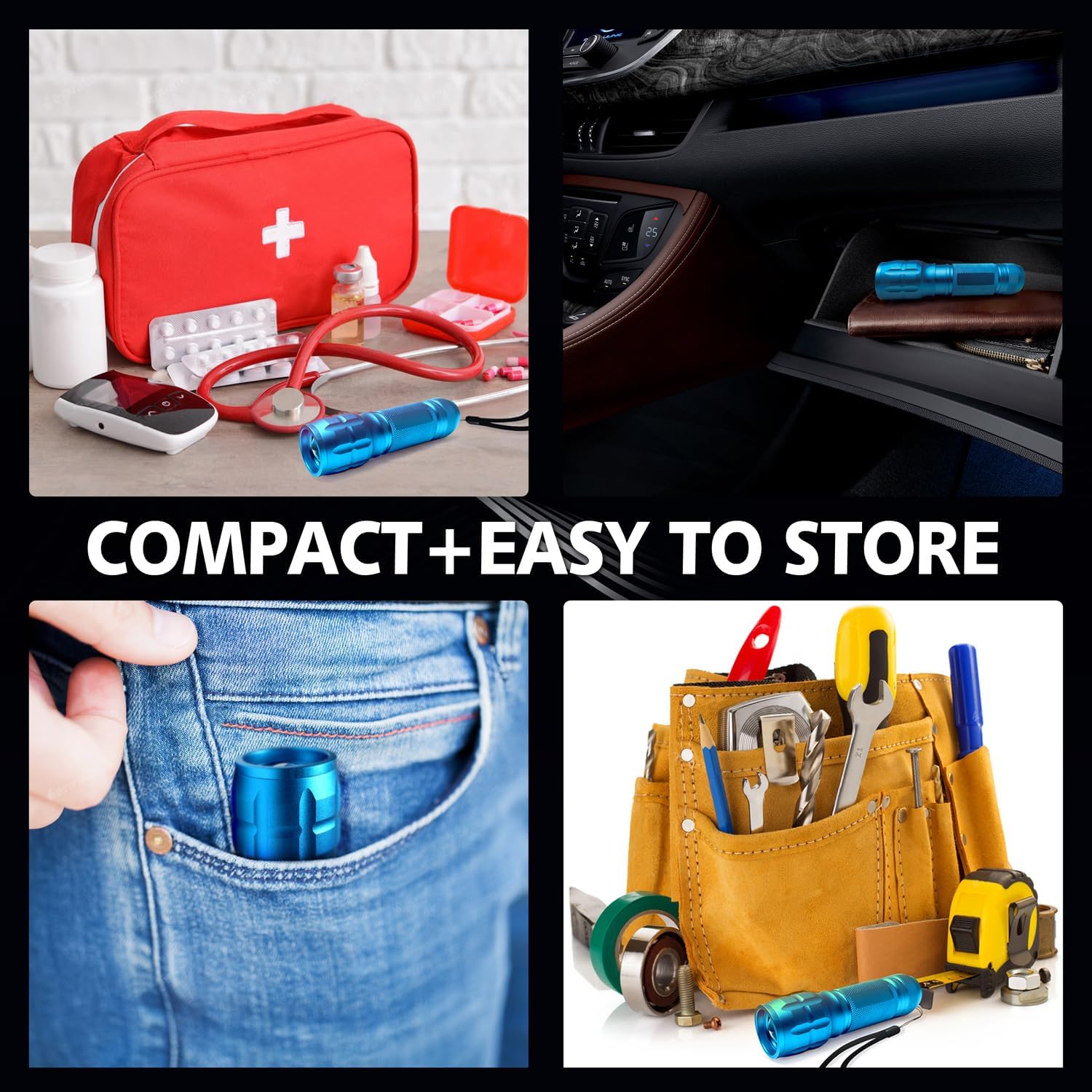 Kunhe 140 Lumen 2 Pack Led Portable Handheld Flashlight 3 Modes Zoomable High Bright Waterproof Pocket Small Flashlight For Emergency And Outdoor Use Camping Accessories With 6 Aaa Batteries Blue