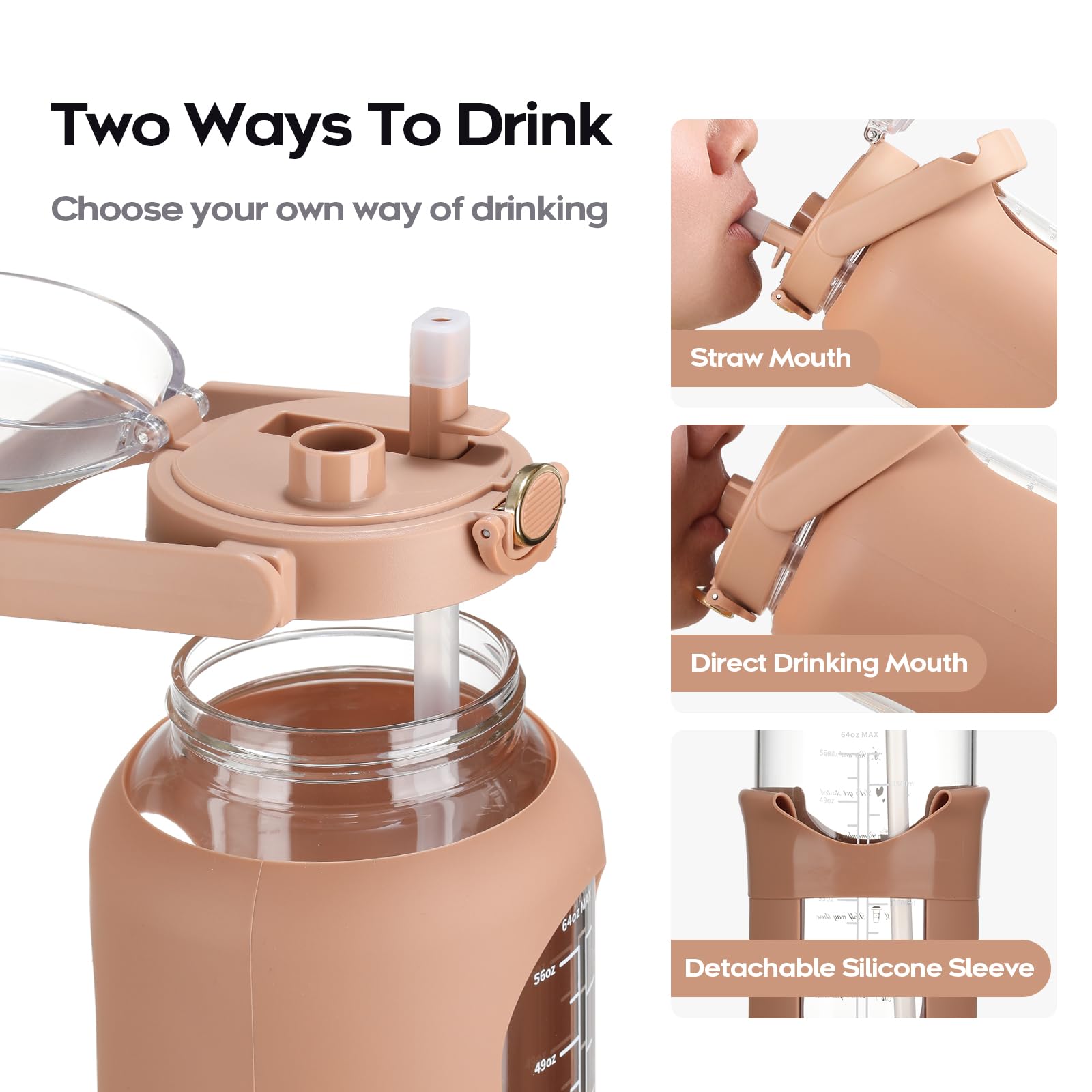 74 Oz Glass Water Bolttles With Straw Large Motivational Water Bottle With Time Marker Sports Water