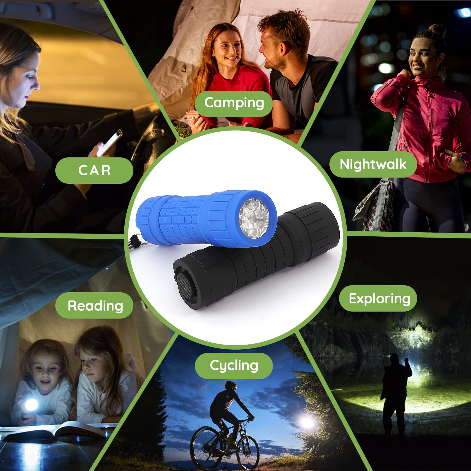 Zebbtne 10Pack Mini Flashlights Set, 9-Led Small Flashlight For Kids, 5 Colors, With Lanyard And 30 Aaa Batteries Included, Perfect For Night Reading Party Camping Hunting Emergency