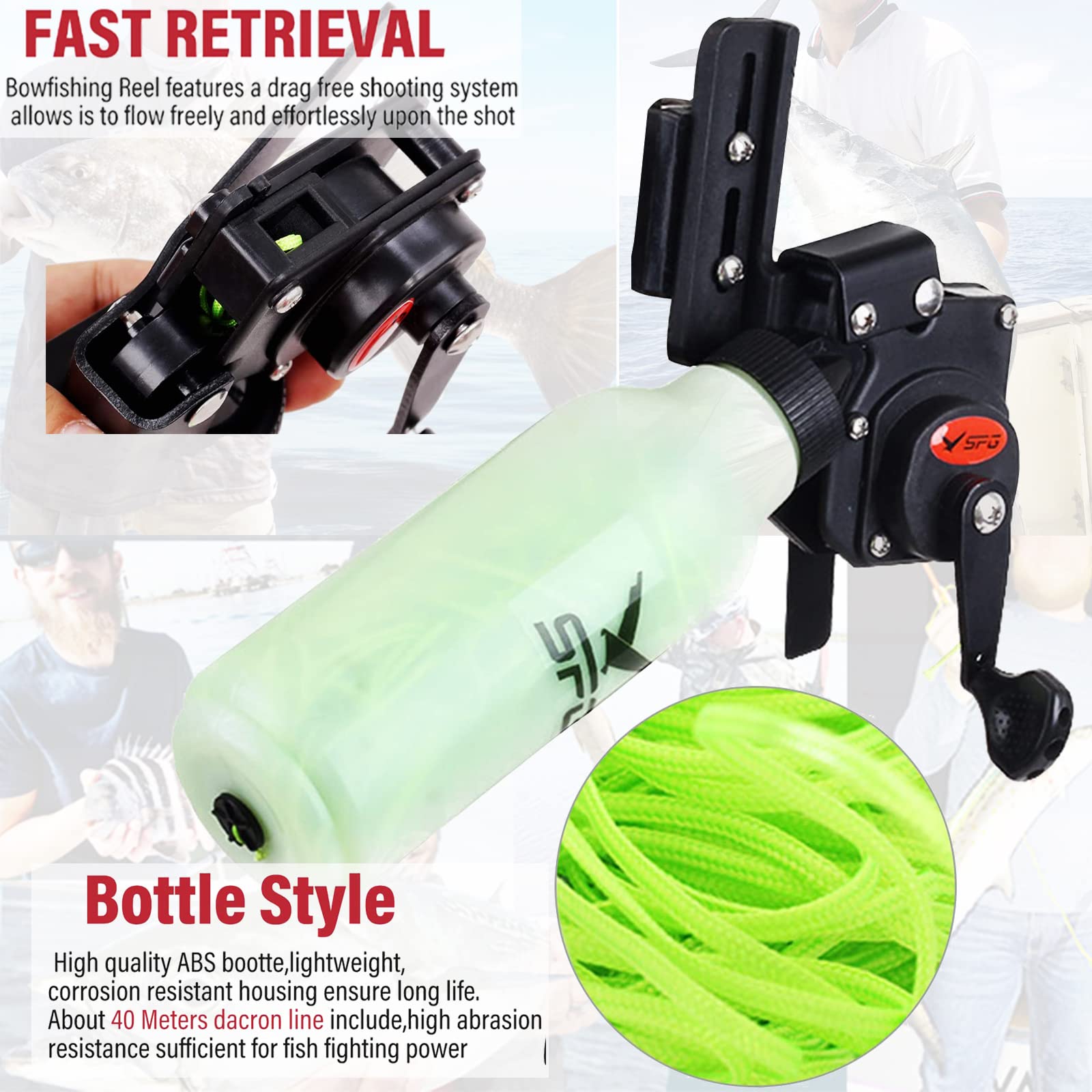 Sopoger Bowfishing Reel For Recurve And Compound Bow, Bottle Style Bow Fishing Reel Kits With 40 Meters Smooth Dacron Line For Small And Big Fish