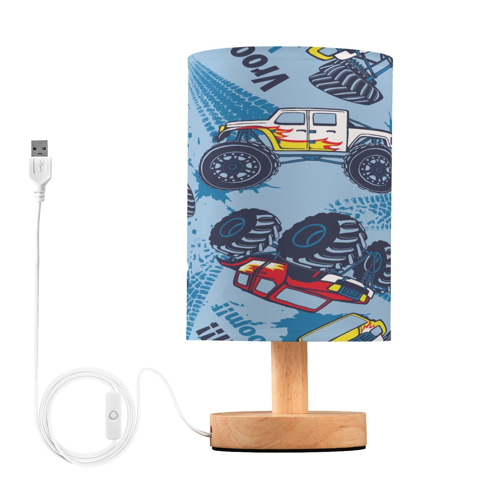 Cebugi Monster Truck Cars Table Lamps For Living Room Bedside Lamps Nightstand Lamps For Bed Room With Usb Charging Port,Traditional Night Light 5.12X9.7In