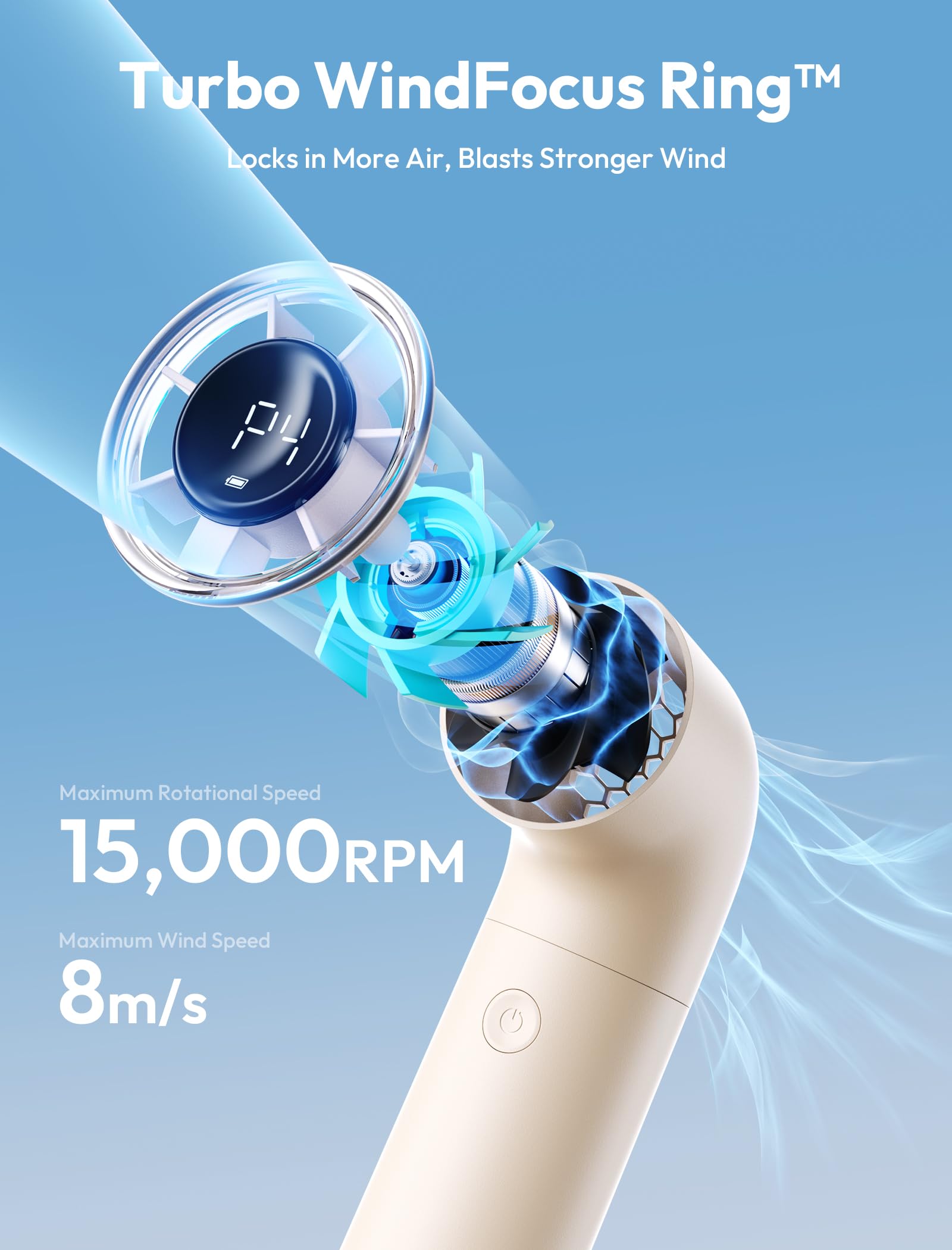 Aecooly portable handheld fan with turbo motor, high-speed airflow for fast cooling and comfort