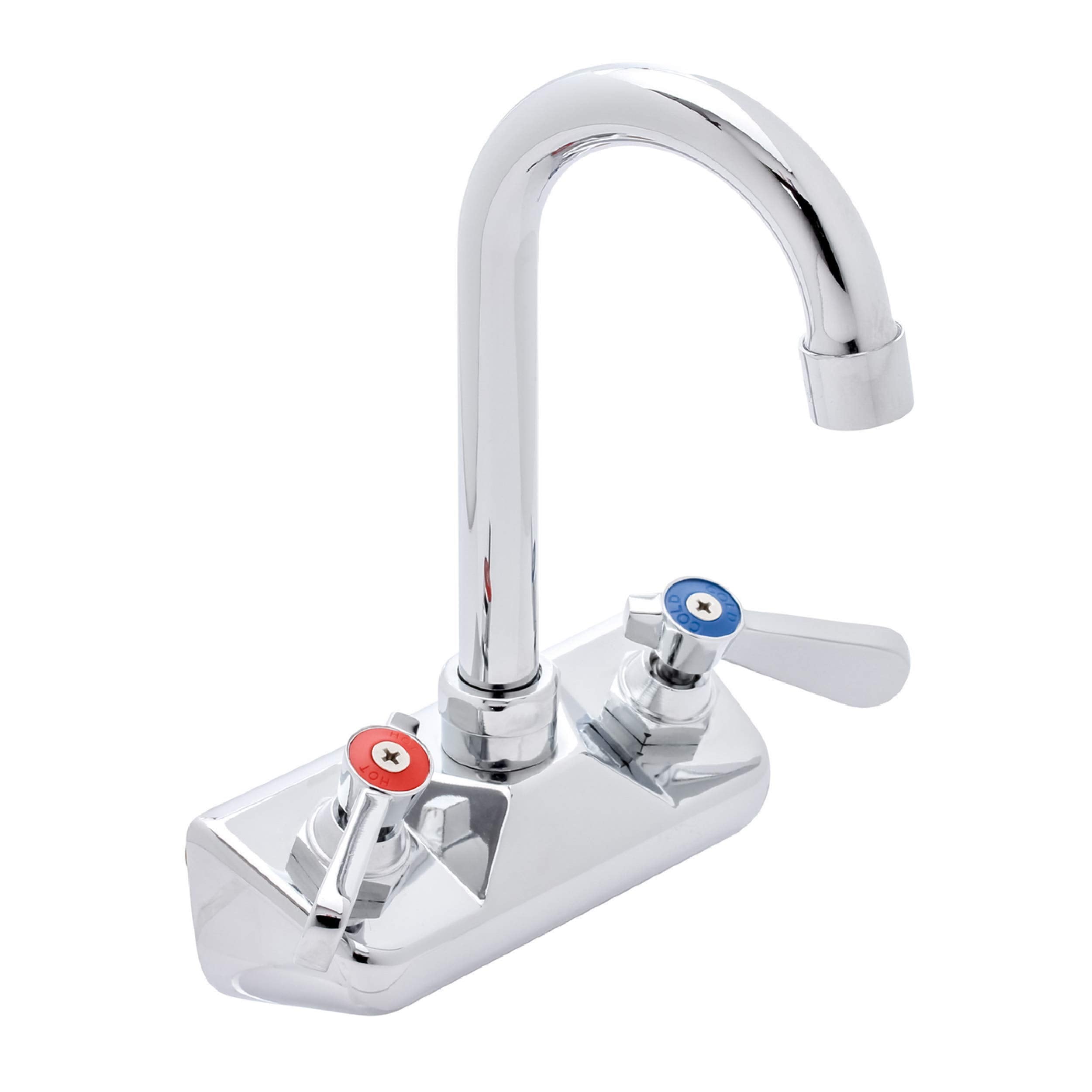 Durasteel Commercial Hand Sink Faucet - 4 Inch Center Wall Mount Handwash Sink Faucet With 3-1/2" Gooseneck Spout - Cec Saving Water - Dual Swing