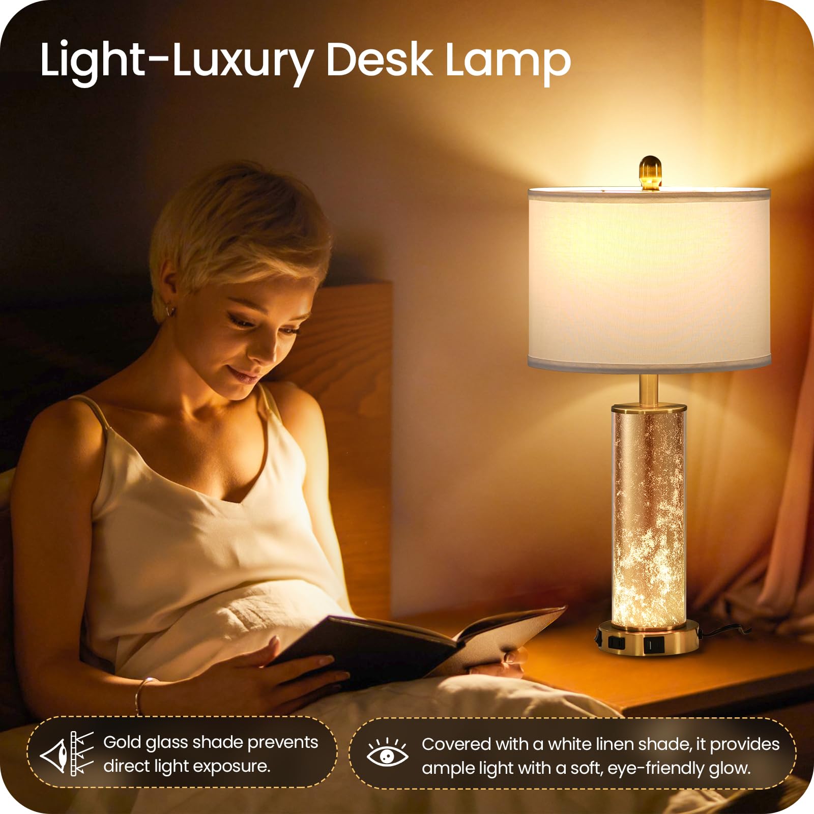 Goebleson 25.6" Modern Table Lamps Set Of 2, Tall Bedside Lamps With Nightlight, Nightstand Lamp With Ac Outlet, Usb A+C Ports, Desk Light For Bedroom, Living Room, Office, Led Bulbs Included W01Tl05