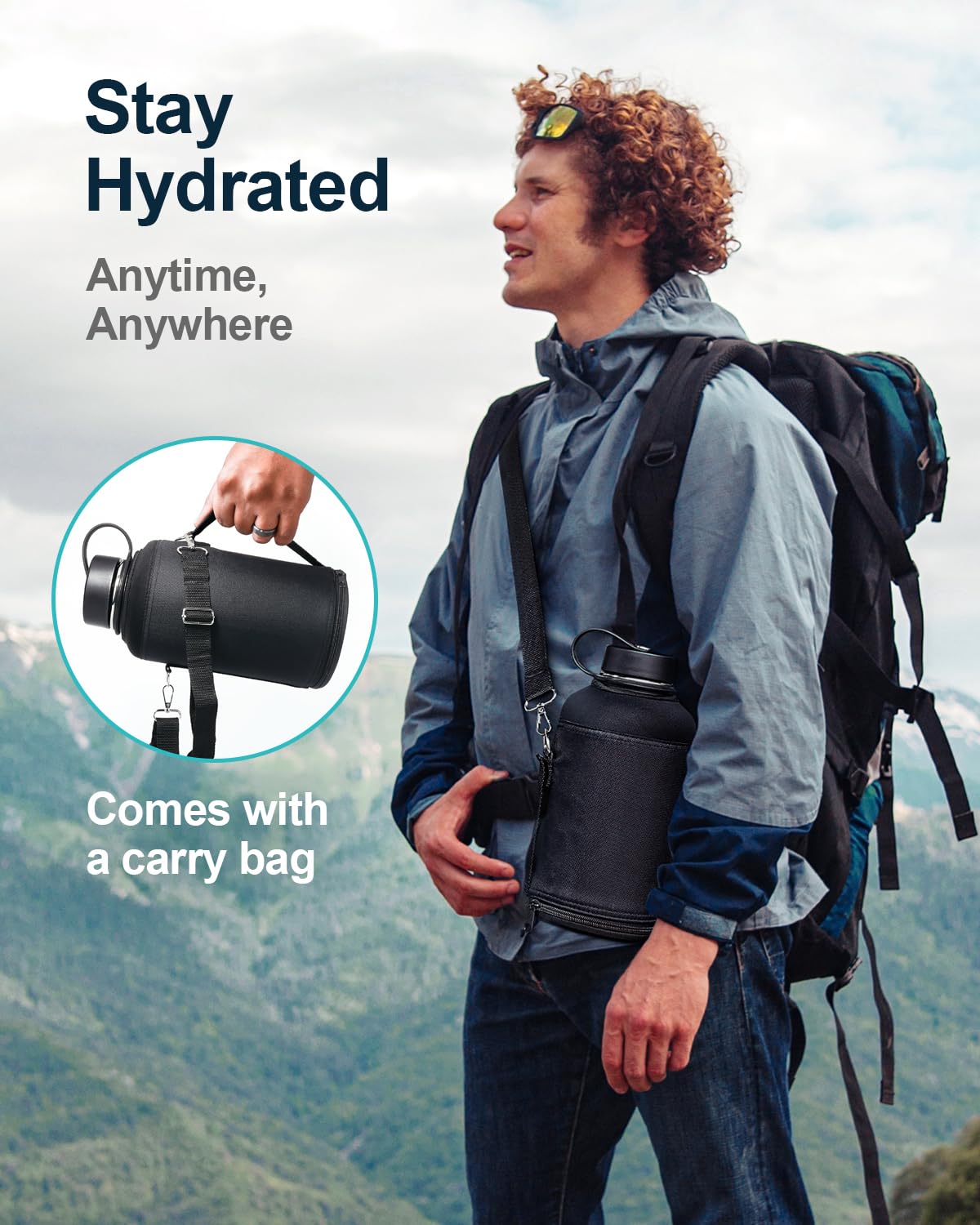 Buzio Vacuum Insulated Stainless Steel Water Bottle 64Oz (Cold For 48 Hrs/Hot For 24 Hrs)