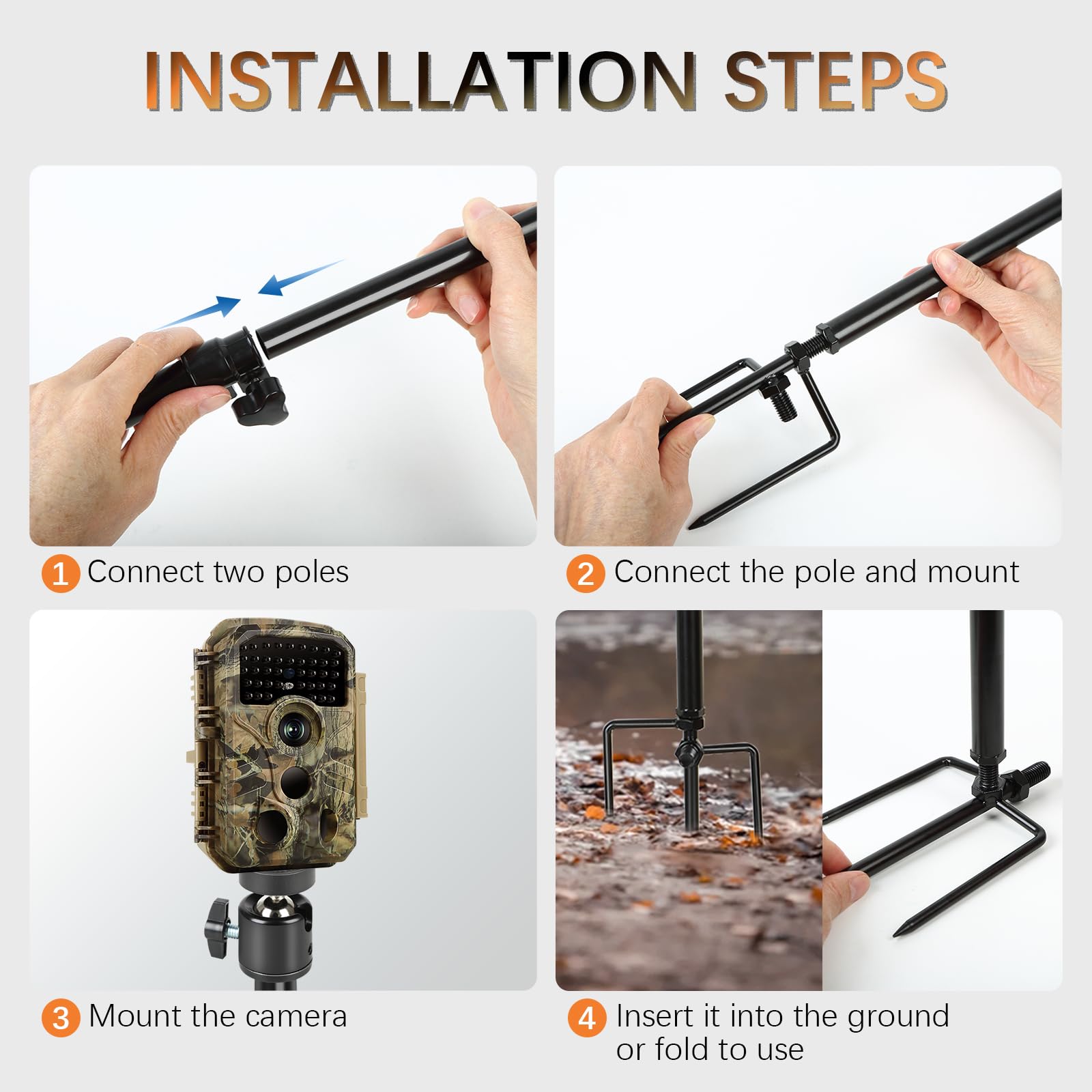 Aiuieaa 4 Pack Trail & Game Camera Mount, Game Camera Holder, Adjustable Ground Stand For Wildlife Cameras, Black Hunting Cameras Stake