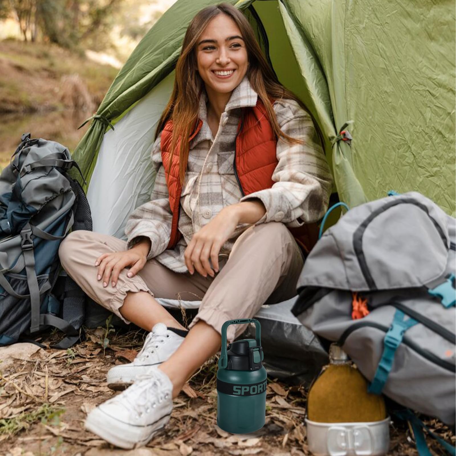 Stainless steel sports bottle with straw lid, ideal for hot or cold drinks