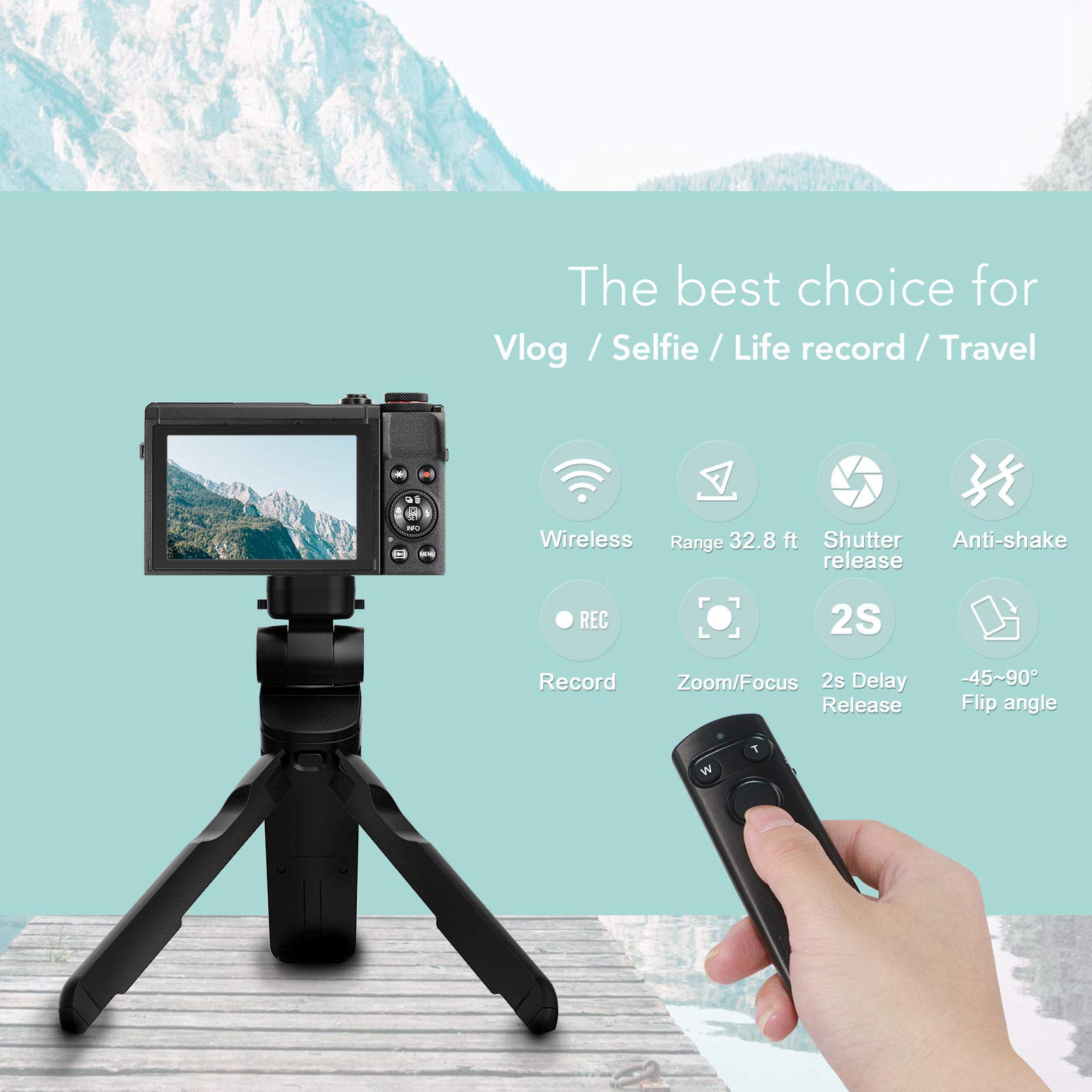 Aodelan Wireless Shooting Grip And Tripod Camera Remote Control For Canon Eos Rebel Sl2, Sl3, 77D, R5, R6, T7I, M50, Eos Rp, R, Powershot Sx70 Hs, G7 X Mark Iii, G5 X, M6 Mark Ii