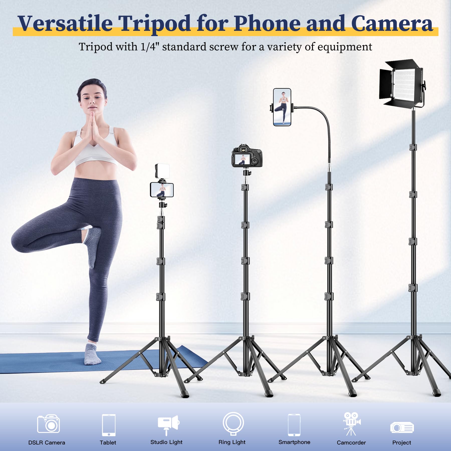 Victiv Flexible Tripod For Iphone, 88" Tall Cellphone Tripod With Gooseneck, Phone Holder And Wireless Remote, Camera Phone Stand For Recording Filming, Compatible With Iphone/Android