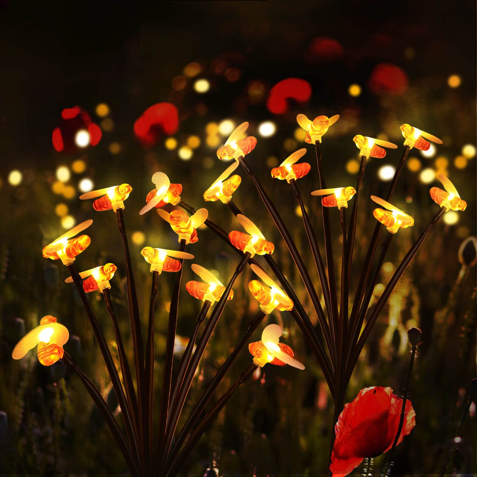 Semilits Solar Landscape Path Lights 10Led Honey Bee Garden Decoration Outdoor Solar Lights 2Pack
