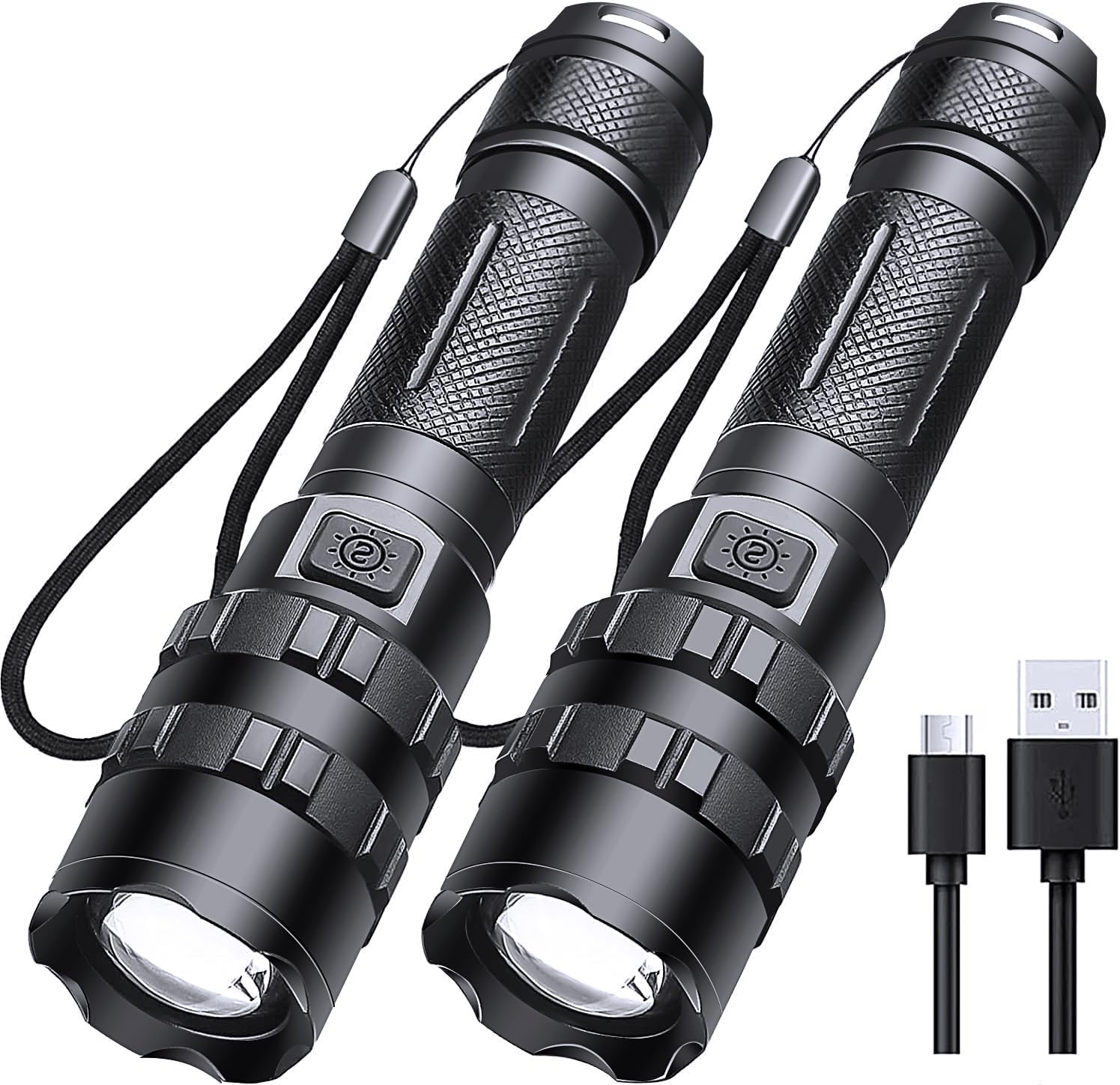 Nakcnm Rechargeable Led Flashlights High Lumens, 20000 Lumen Powerful Flash Light Super Bright Flashlight With 5 Modes Ip65 Waterproof For Home Camping Hiking(2 Pack)