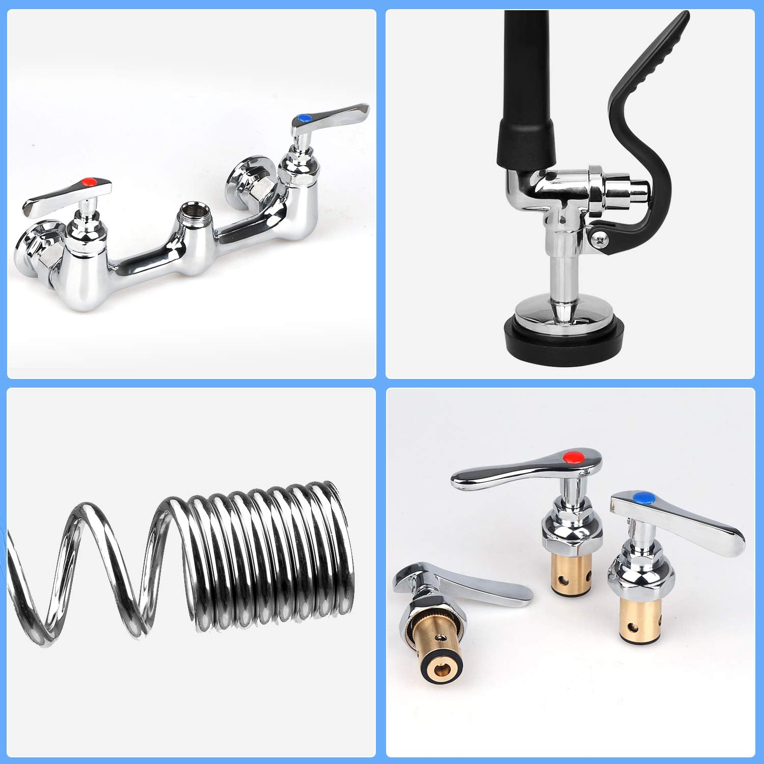 Kwode Commercial Sink Faucet With Pre-Rinse Sprayer 8 Inch Center Wall Mount Kitchen Faucet 25” Height Compartment Sink Faucet With 12” Swivel Spout For Restaurant Industrial, Brass Chrome Finish