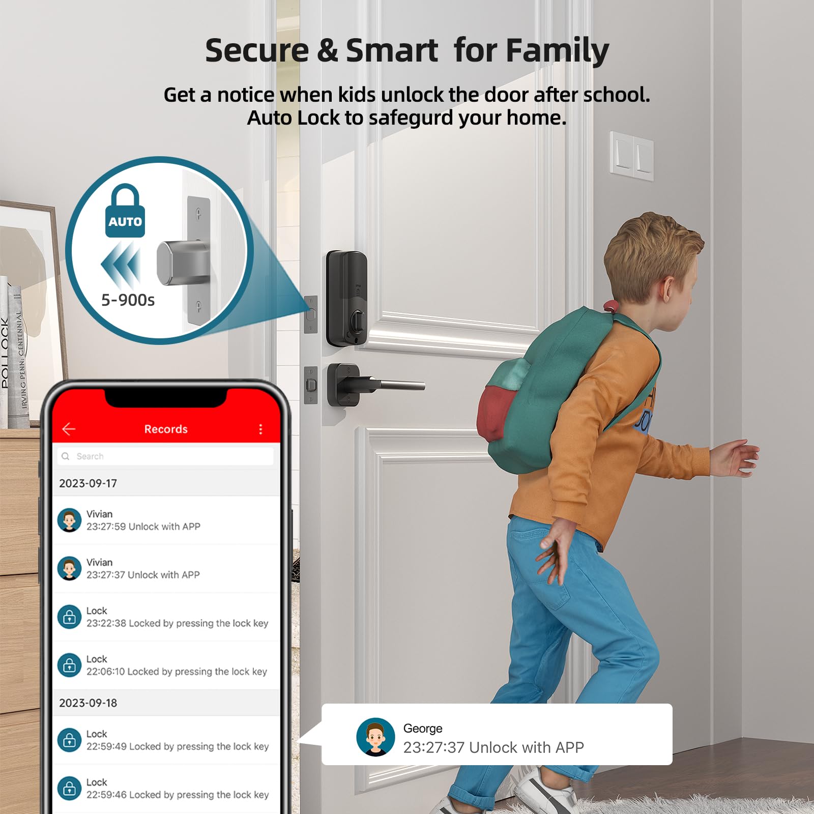 Smonet Keyless Door Lock With Handle Set - Wifi Fingerprint Smart Locks For Front Door, App Remote Control, Digital Bluetooth Keypad Deadbolt Set With Alexa, Auto Lock, Code, Fobs For Home Black