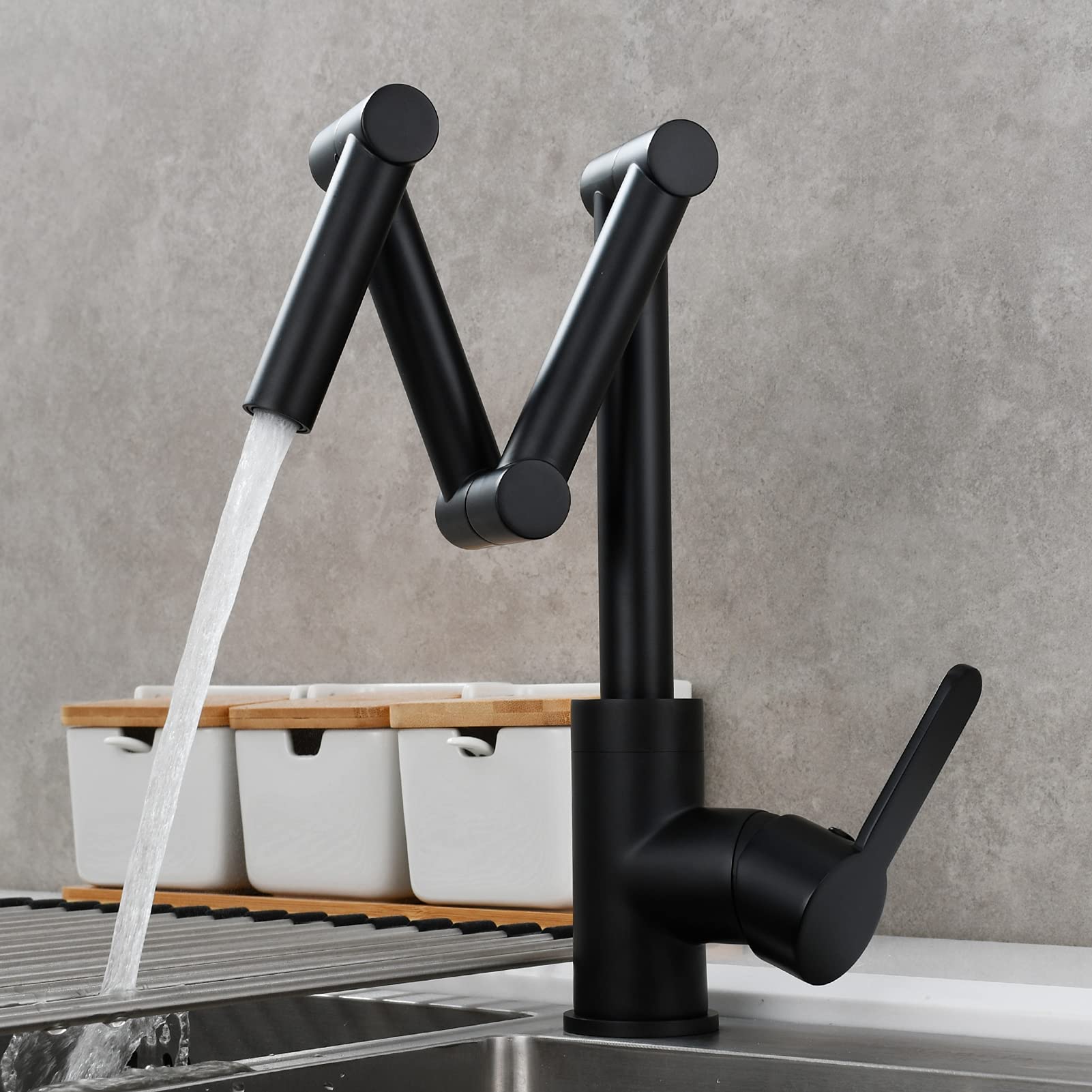 Tecmolog Deck Mount Pot Filler Faucet Brass Single Handle Kitchen Sink Rotating Faucet Black, Bb1231