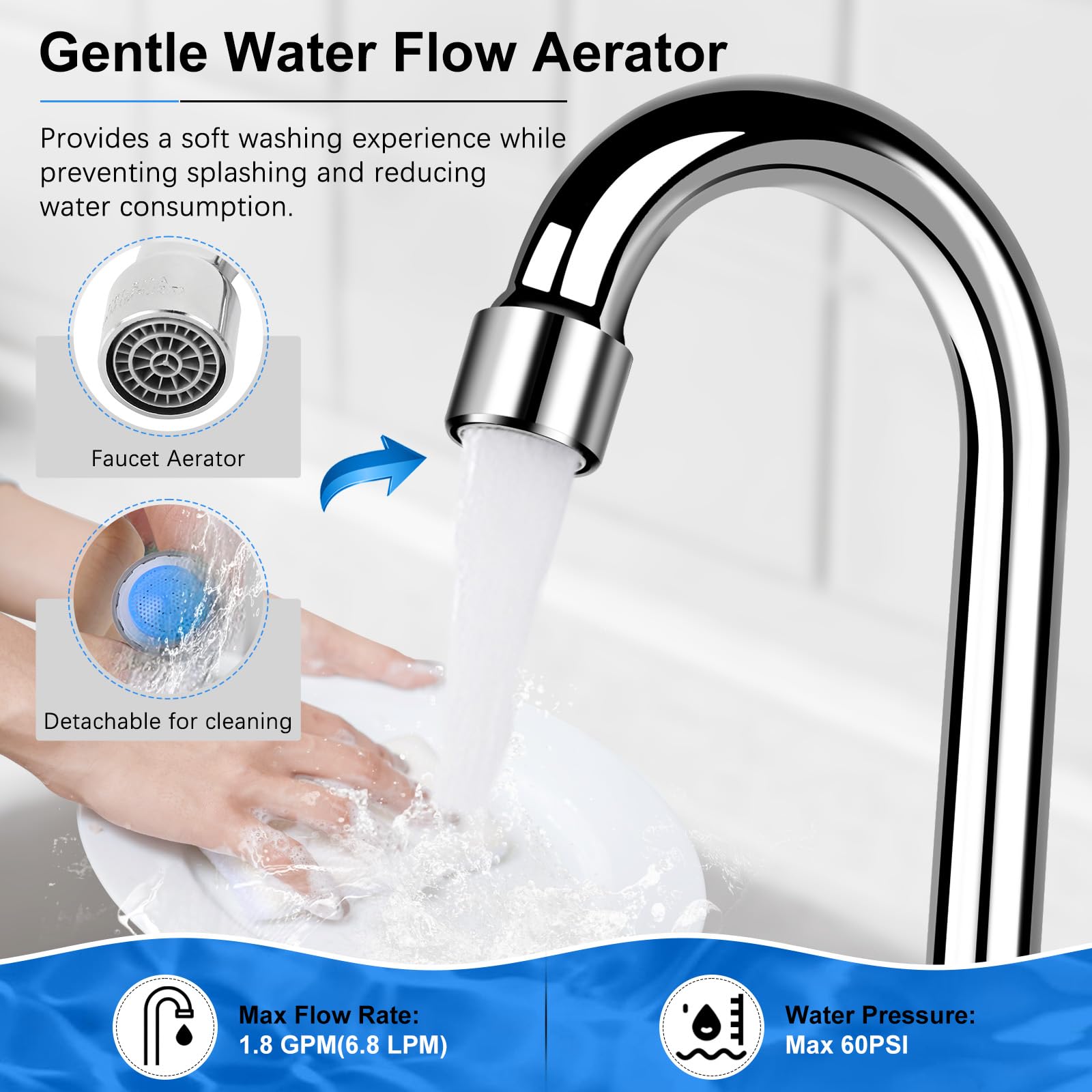 Zkdausdo 4 Inch Center Commercial Sink Faucet Wall Mount Kitchen Hand Sink Faucet, 1/2" Npt Male Inlet, Brass Constructed & Chrome Polished, With 3-1/2" Gooseneck Spout & Dual Lever Handles