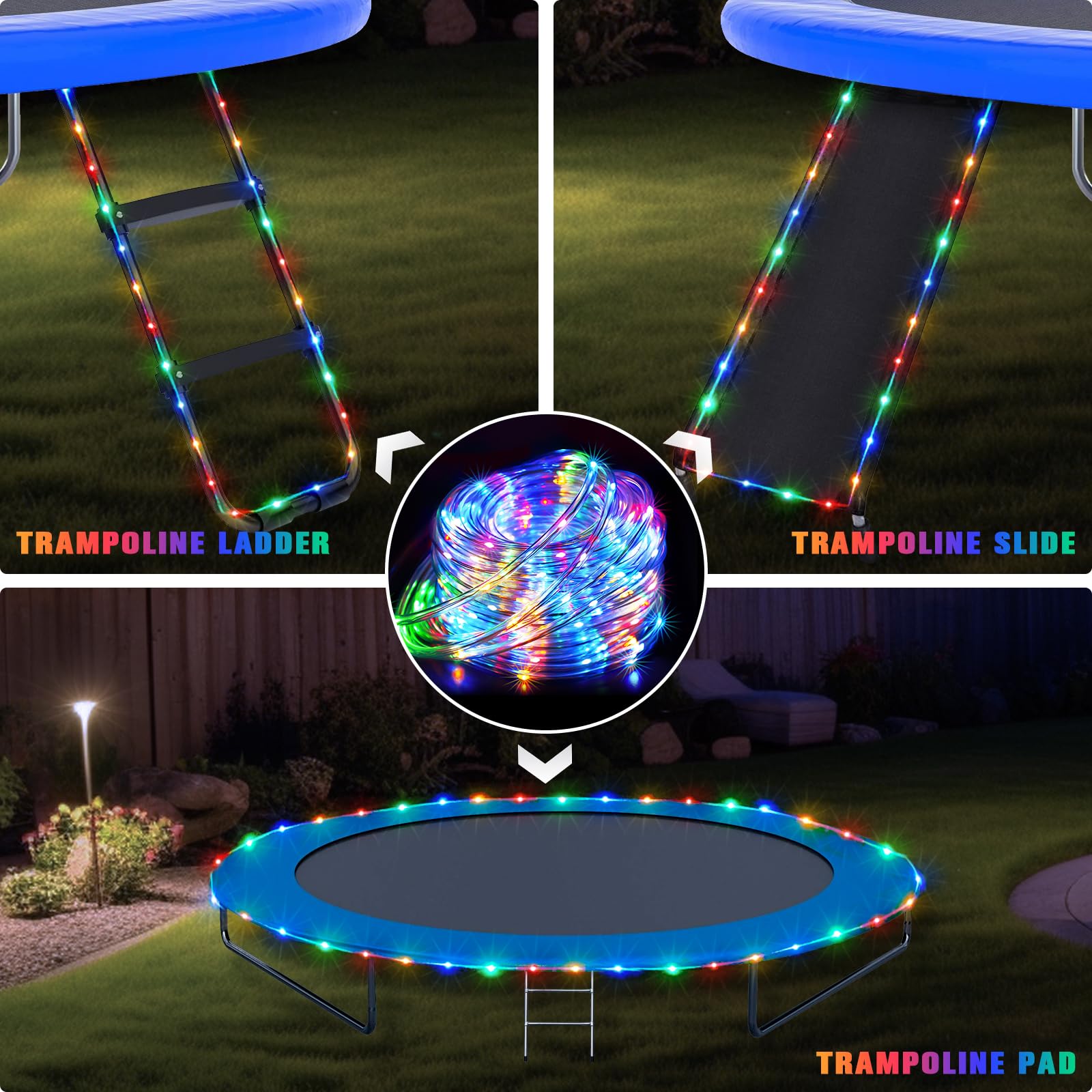 Jmexsuss 200 Led Trampoline Accessories Solar Rope Lights, 66Ft Ip 65 Waterproof Camping Light Outdoor, 8 Modes Solar Trampoline Lights For Basketball Hoop Ladder Slide Tent Camp(Multicolor)