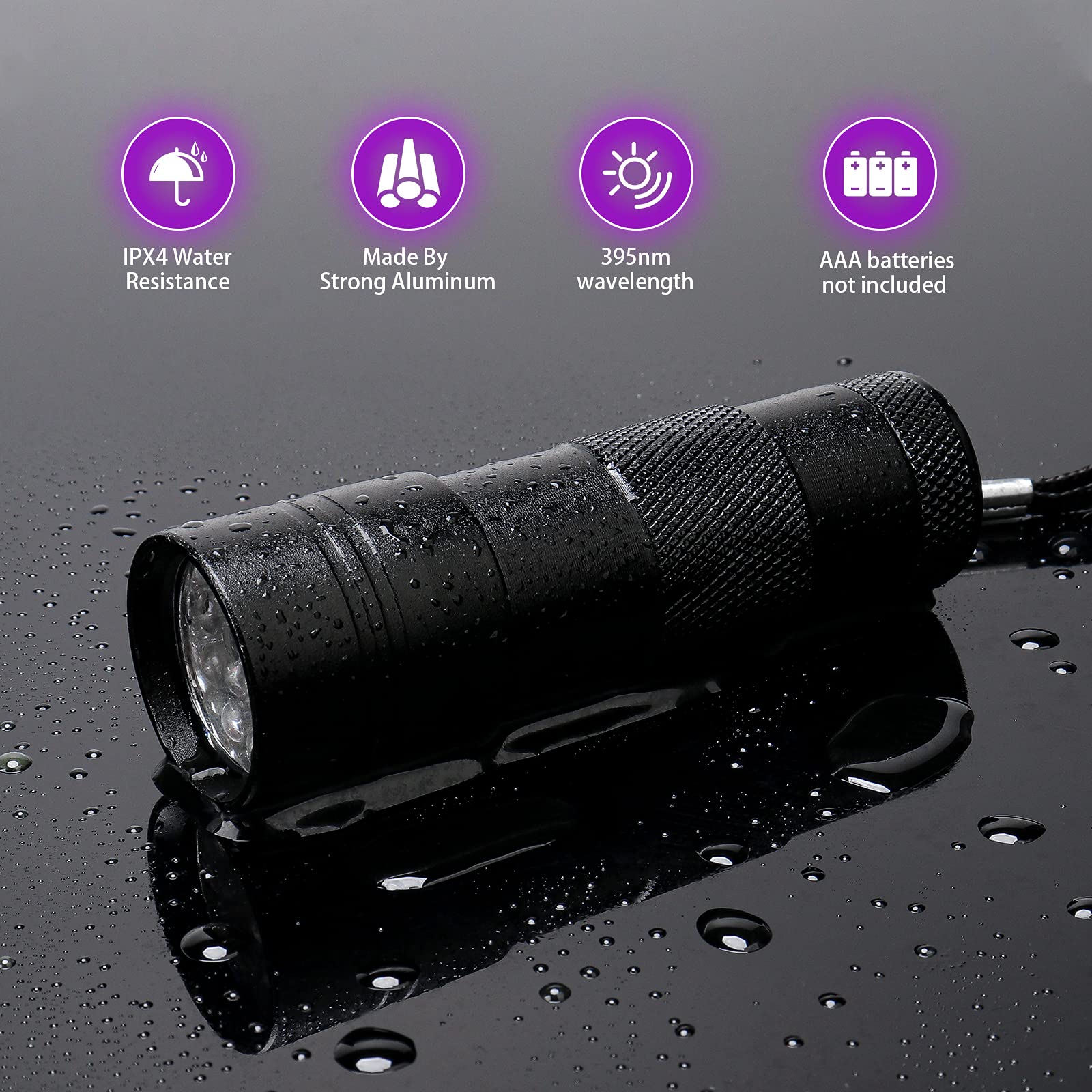 Cosoos 2 Pack Uv Flashlights, 12 Led Mini Black Light Flashlight 395Nm Handheld Urine Detector Light For Dog/Cat, Dry Stains, Resin Curing, Bed Bug, 6 Aaa Batteries Included