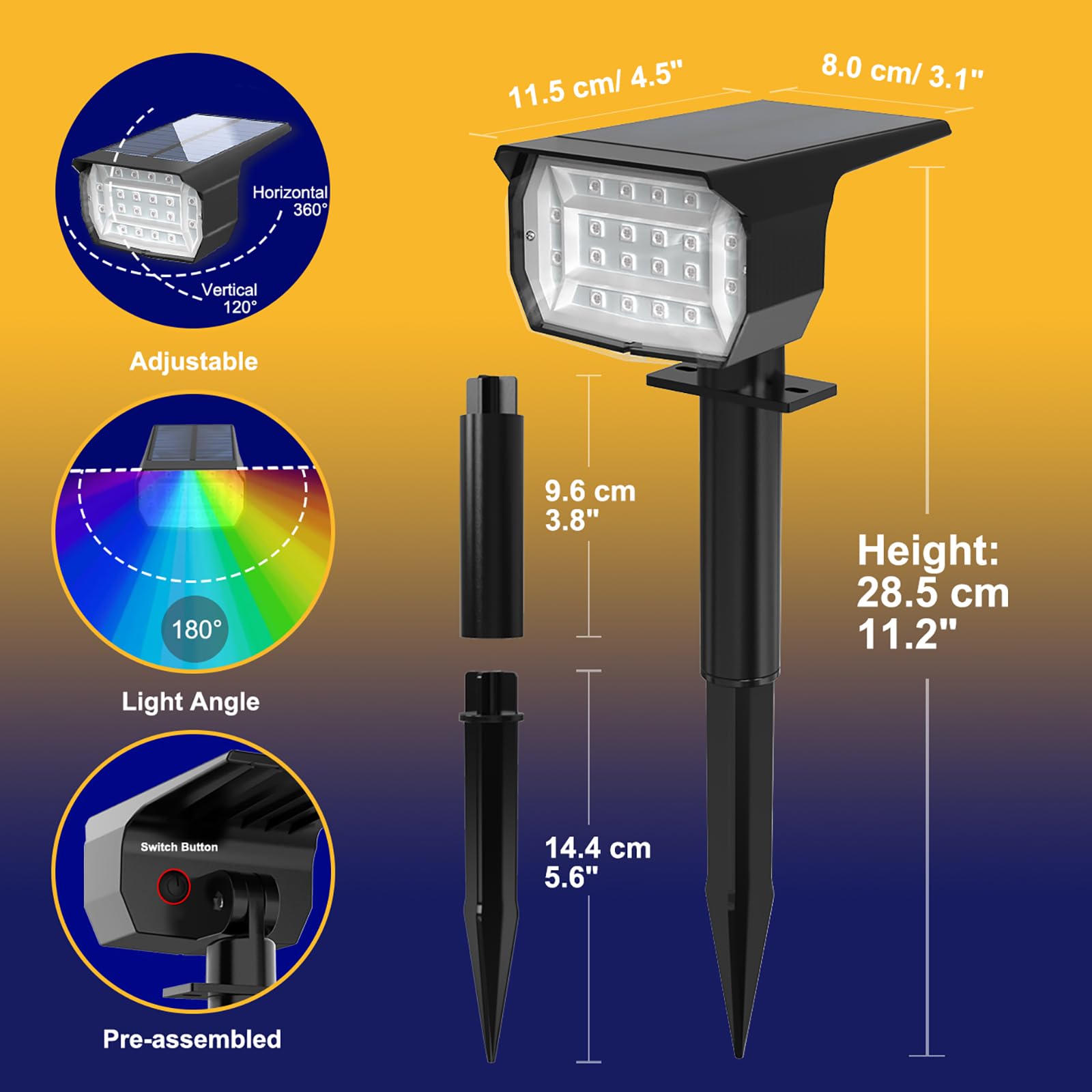 Nipify 8 Pack Solar Spot Lights Outdoor Color Changing, 7 Modes Halloween Rgb Solar Powered Waterproof Spotlight, Landscape Lighting For Outside Yard Garden Pathway