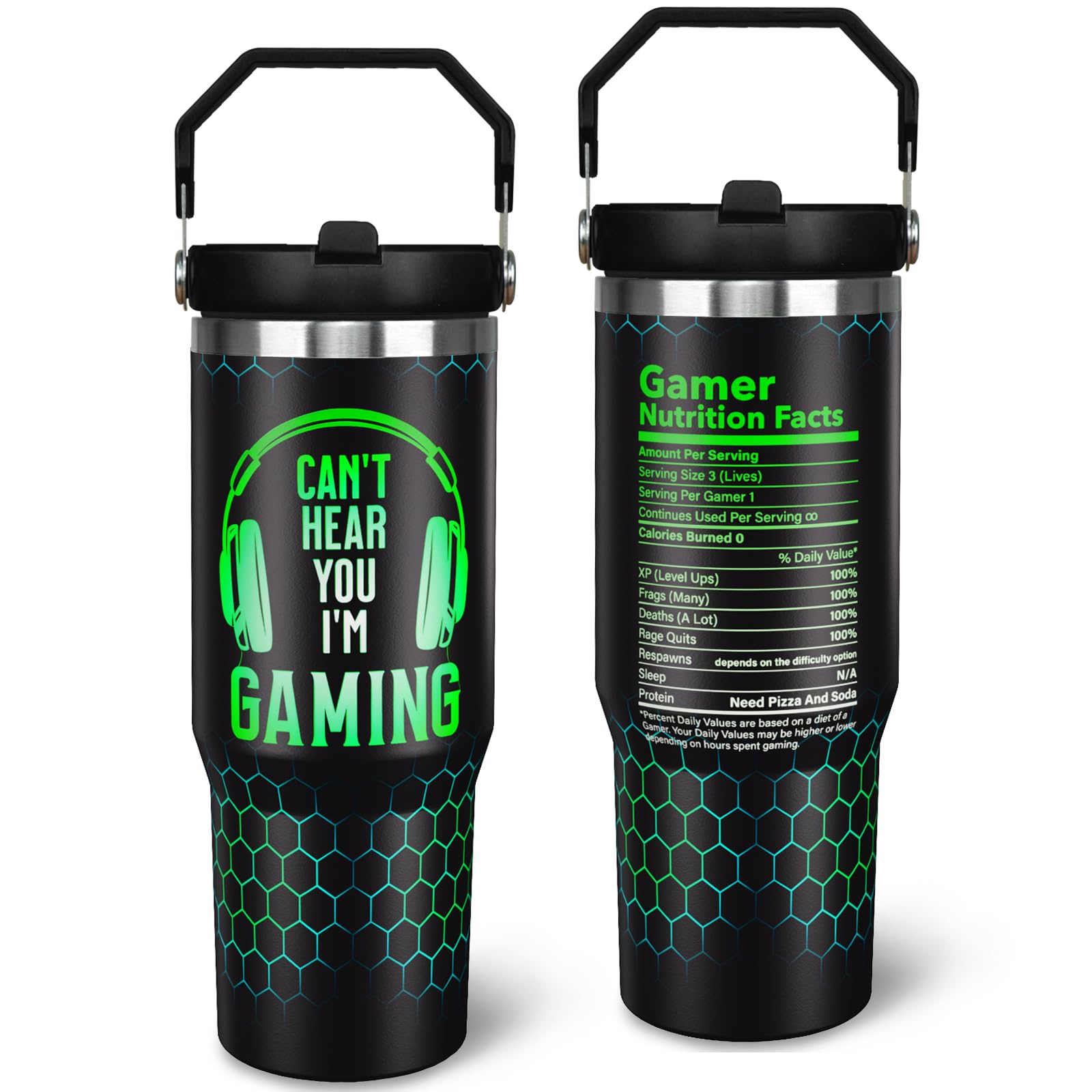 30 Oz Gamer Tumbler With Straw, 30Oz Gaming Flip Straw Tumbler Insulated Coffee Travel Mugs