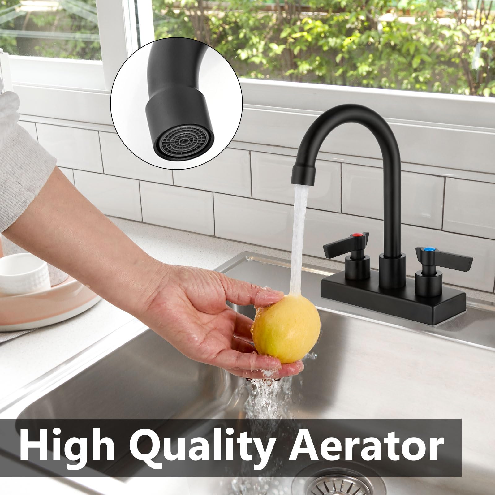 Gbbne Bar Sink Faucet 4 Inch Center 2 Hole Deck Mount Bar Faucets For Sink Prep Dual Handles Commercial Utility Laundry Kitchen,Matte Black