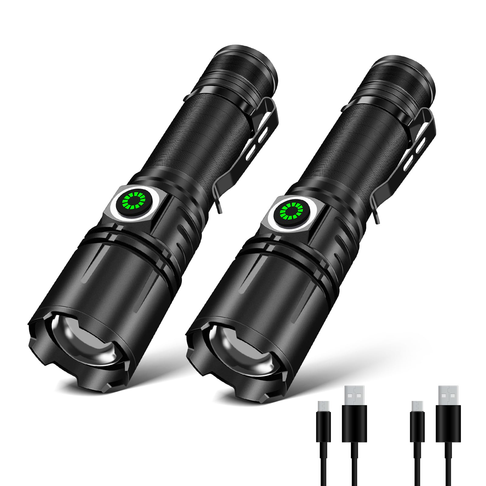 Unagea High-Powered Led Flashlights 2 Pack, Small Tactical Flashlights 30000 High Lumen, 1 Lighting Mode, Zoomable, Mini Led Flash Light With Pocket Clip For Camping, Emergency