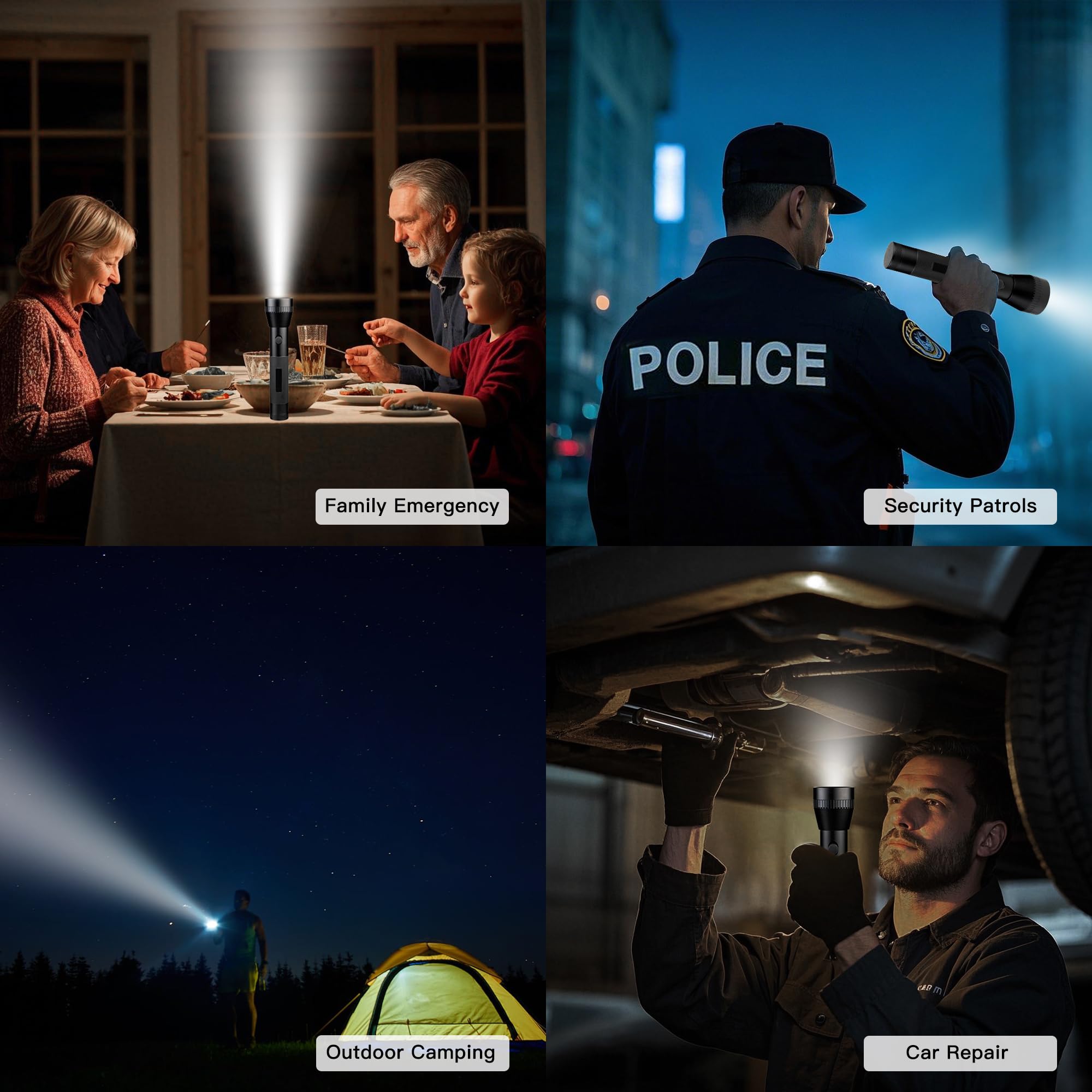 Kunhe 2D Cell Battery Big Flashlights Single Mode High Lumens Aluminum Heavy Duty Large Flashlight For Home Emergency Power Outage Outdoor Activities 2 Pack