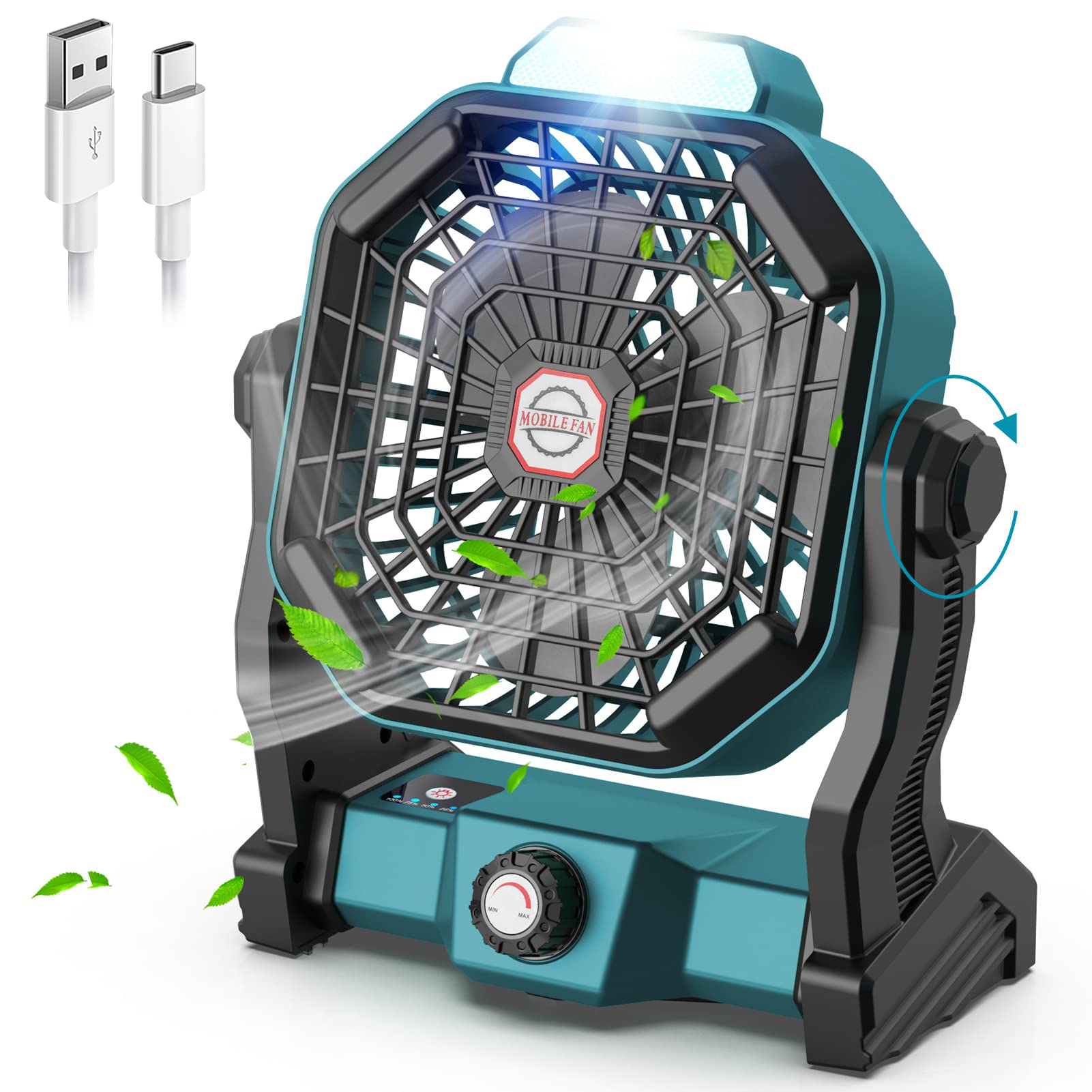 Conbola Portable Battery Operated Fan With Led Lantern, 10400Mah Outdoor Small Rechargeable - Koospark