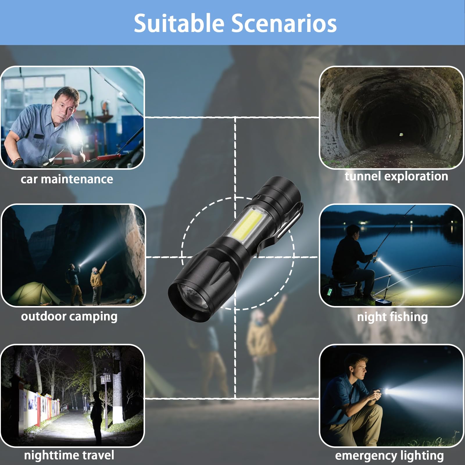 Yodanceleaps Rechargeable Handheld Flashlights Portable Mini Pocket Super Bright Flash Light Strong Led Flash Light With Side Cob Work Light For Camping Hiking Home Outdoor (Black)