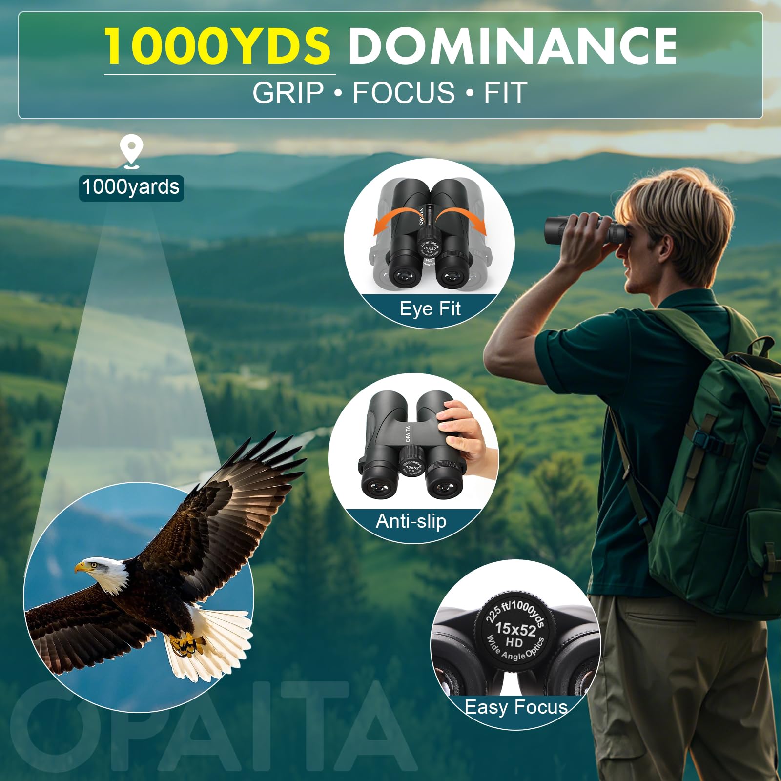 Opaita 15X52 Binoculars For Adults High Powered - Bird Watching Binoculars Lightweight With Hd Large Range View Powerful For Hunting Traveling Stargazing Cruise Trip Sports