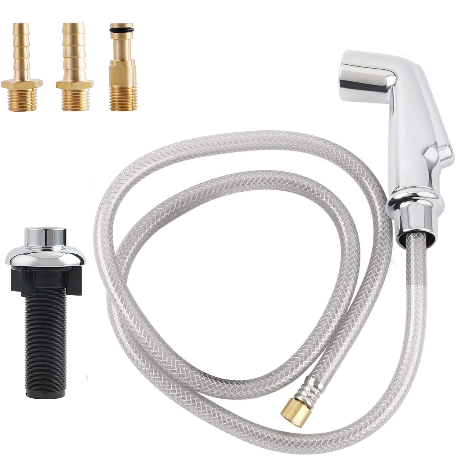Ifealclear Kitchen Sink Side Sprayer, Kitchen Sink Faucet Replacement Parts Compatible With Moen Faucet, Pull Out Sprayer With Hose And Holder, 1/4 Inch Sink Connector, 3 Adapters, Chrome