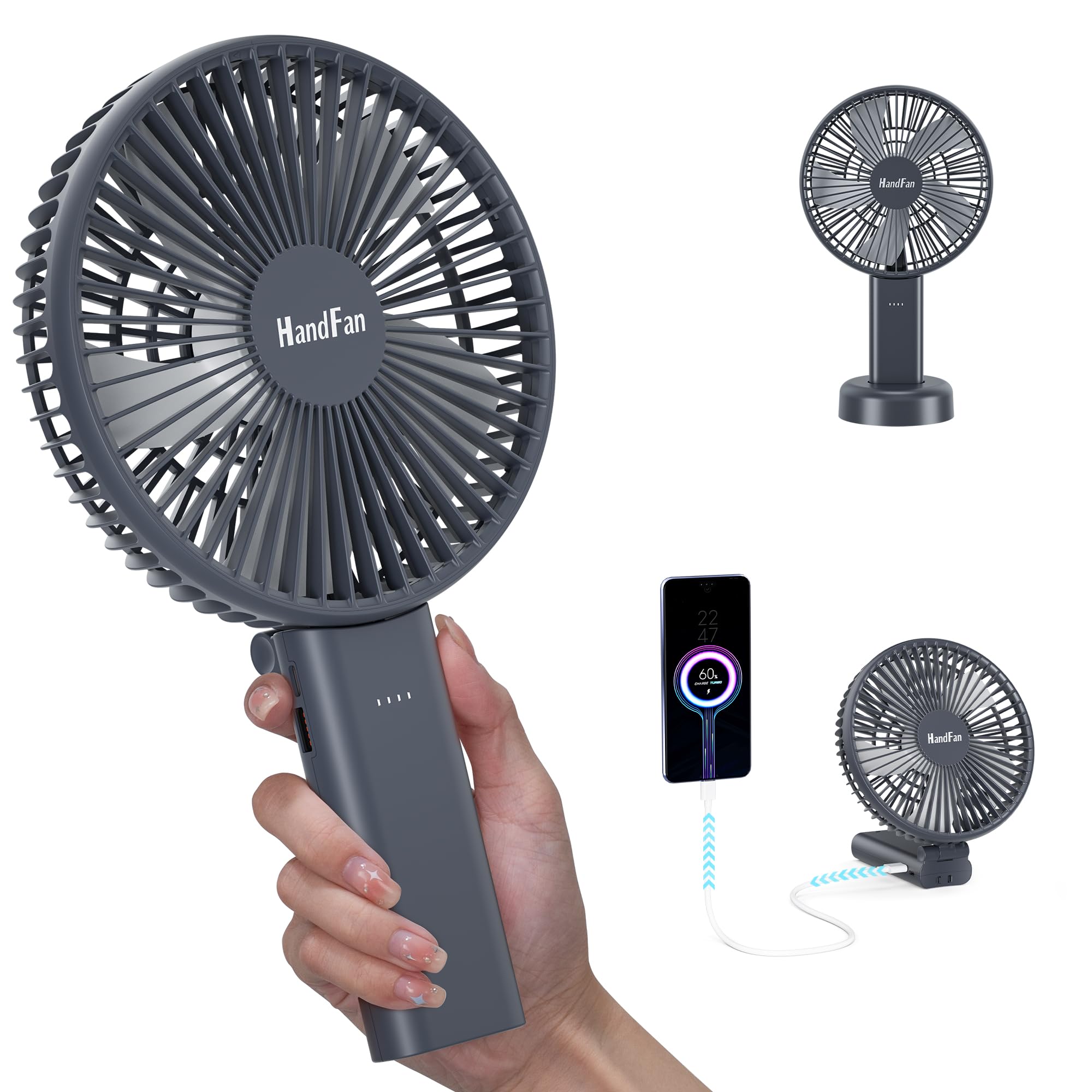 Handfan 6 Inch Handheld Fan 4000Mah Battery Operated Fan 6 Settings Personal Desktop Fan With 5-34H - Koospark
